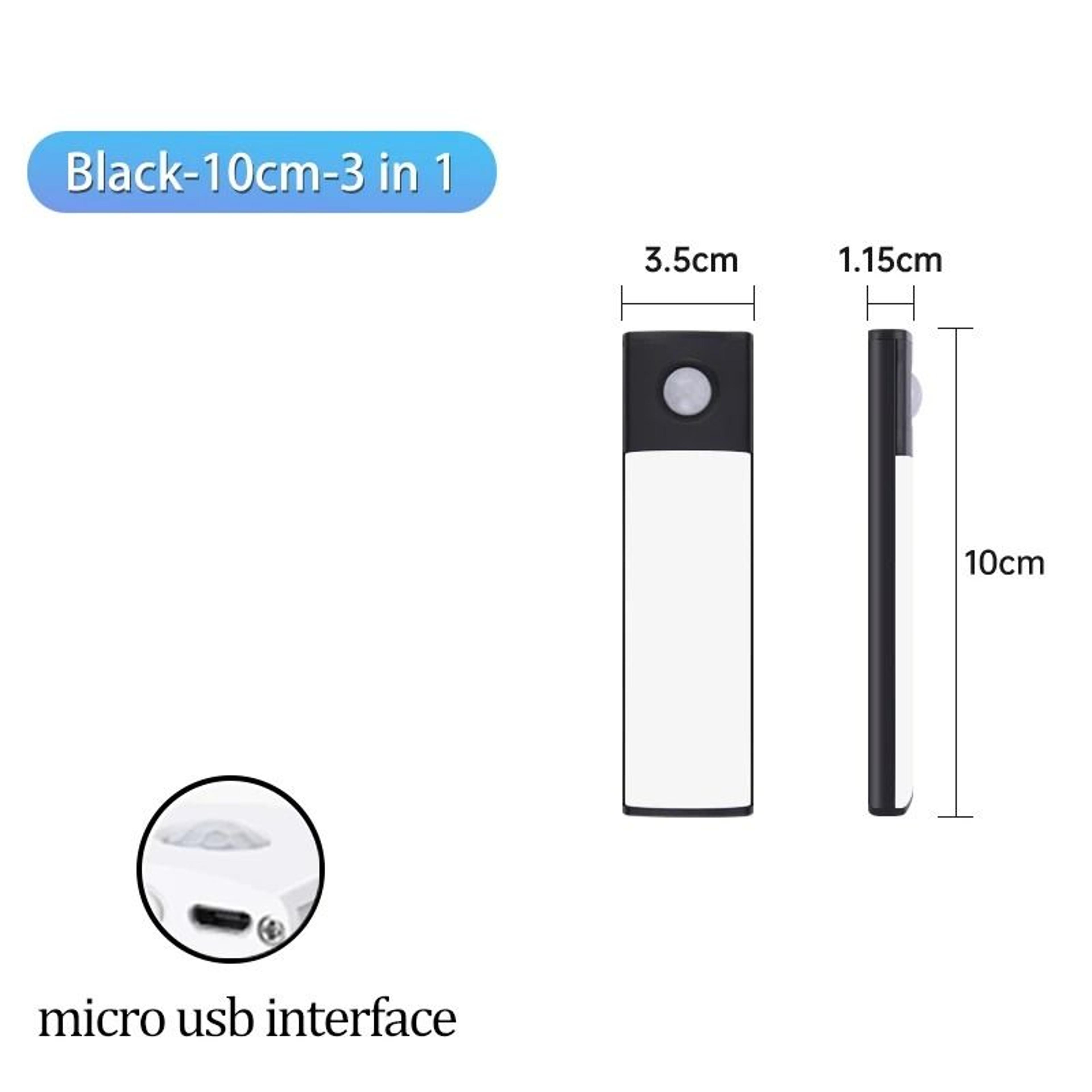 3in1 Color Motion Sensor LED Cabinet Light Bar USB Rechargeable 10cm50cm 7