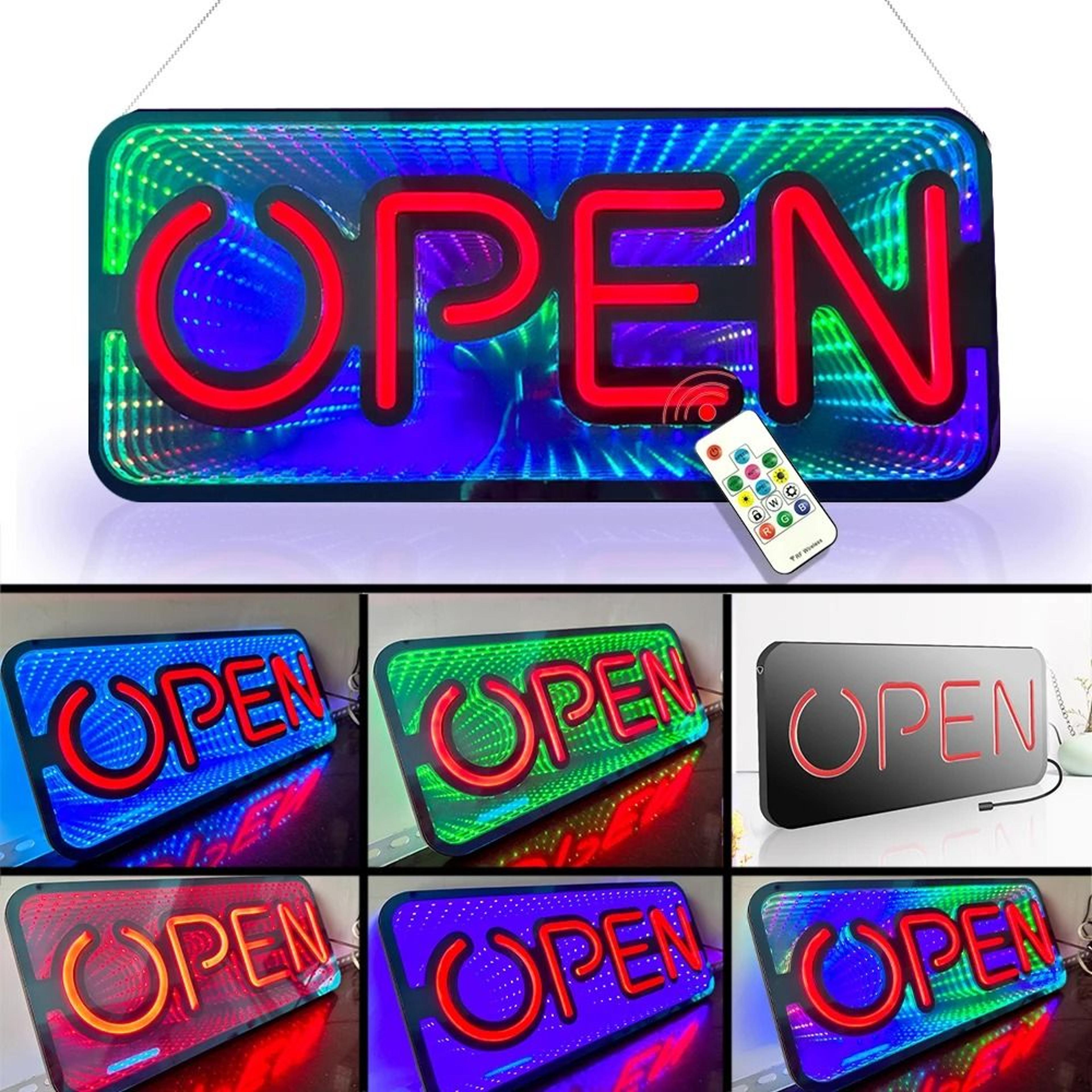 3D Mirror Neon Open Sign 48x20cm DoubleSided Infinite Tunnel LED Light For Bar  Store 9