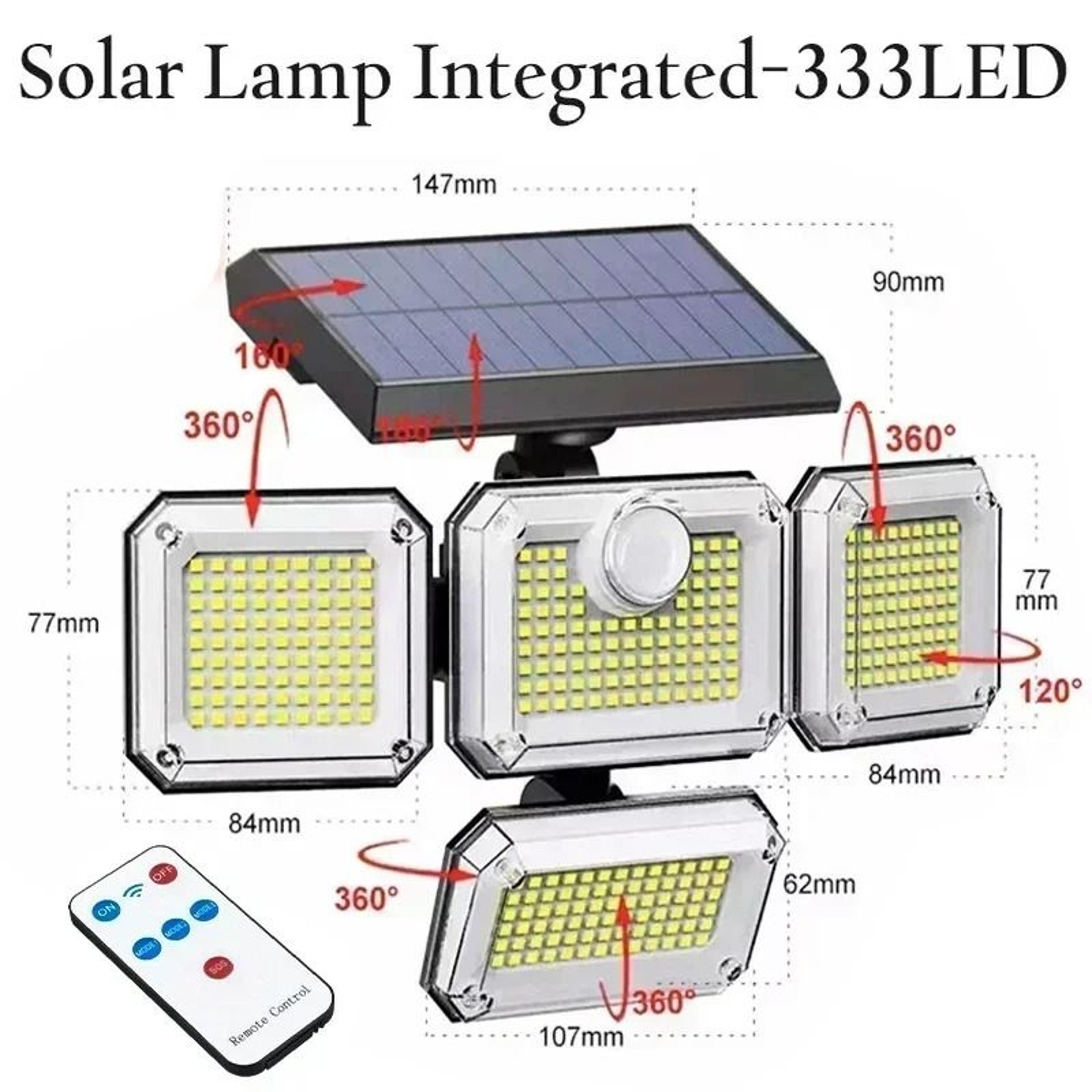 MultiHead Outdoor Solar Motion Sensor Security Wall Lamp IP65 Waterproof 12