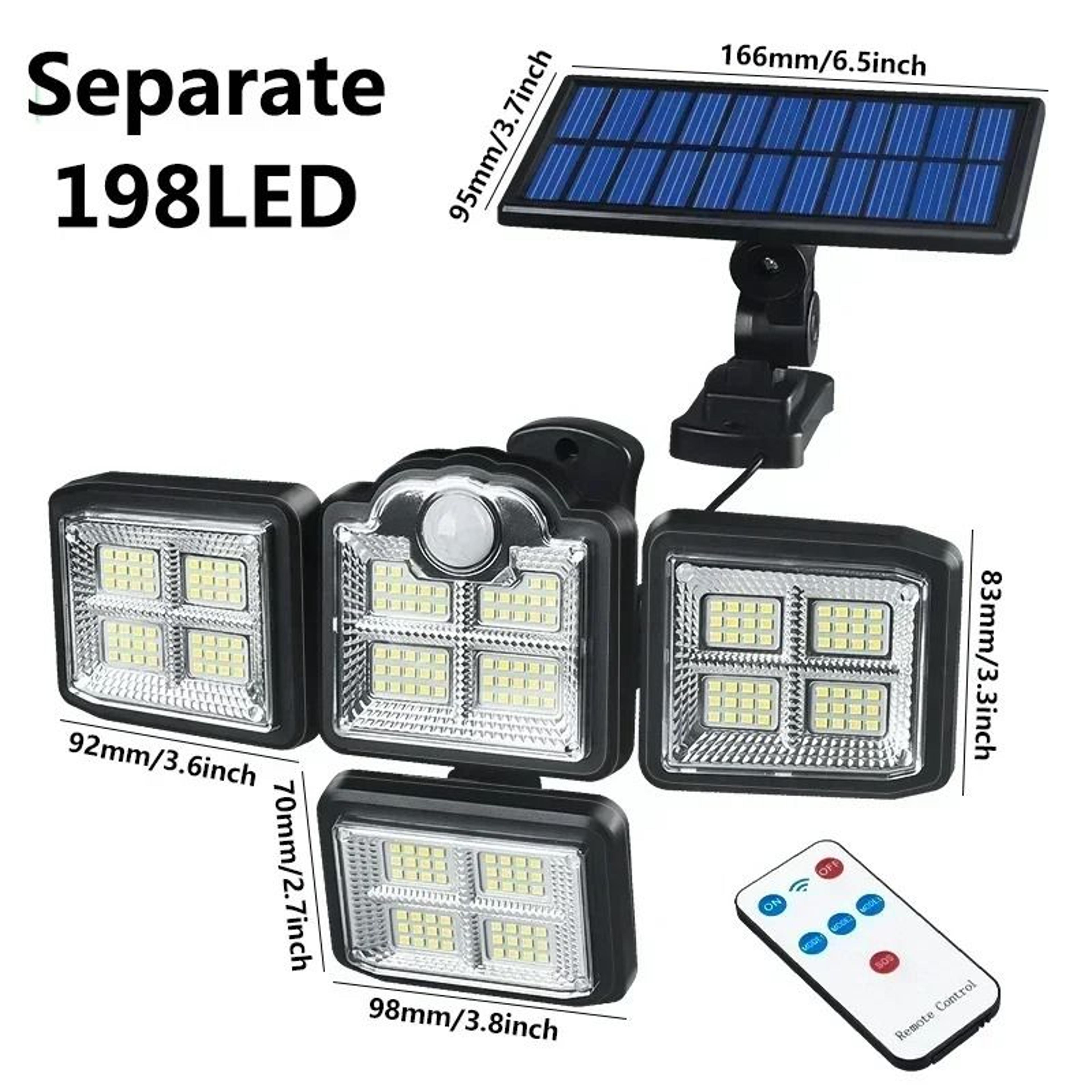 MultiHead Outdoor Solar Motion Sensor Security Wall Lamp IP65 Waterproof 11