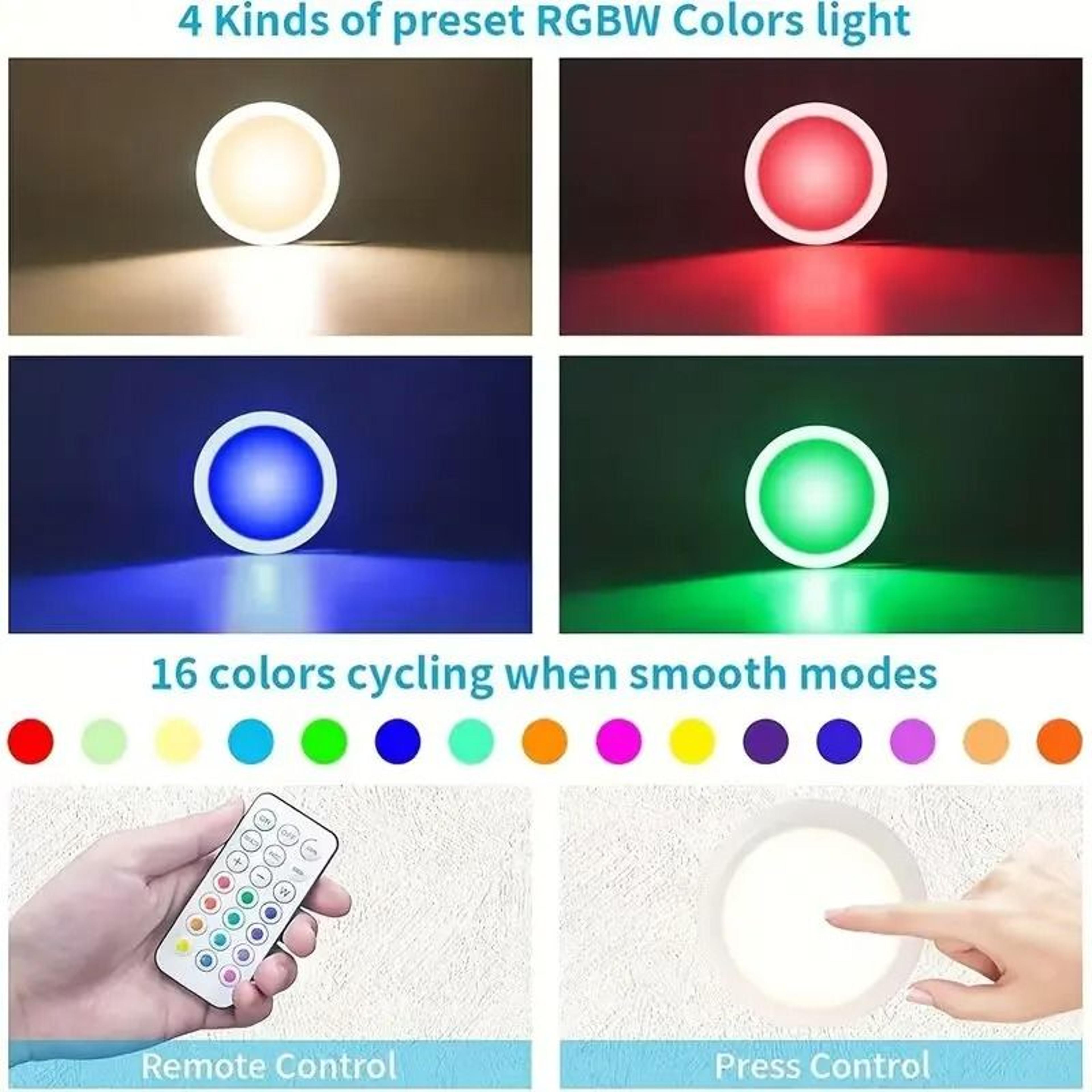RGB LED Wireless UnderCabinet Puck Lights RemoteControlled Dimmable Battery Lights For Kitchen  Clo 3