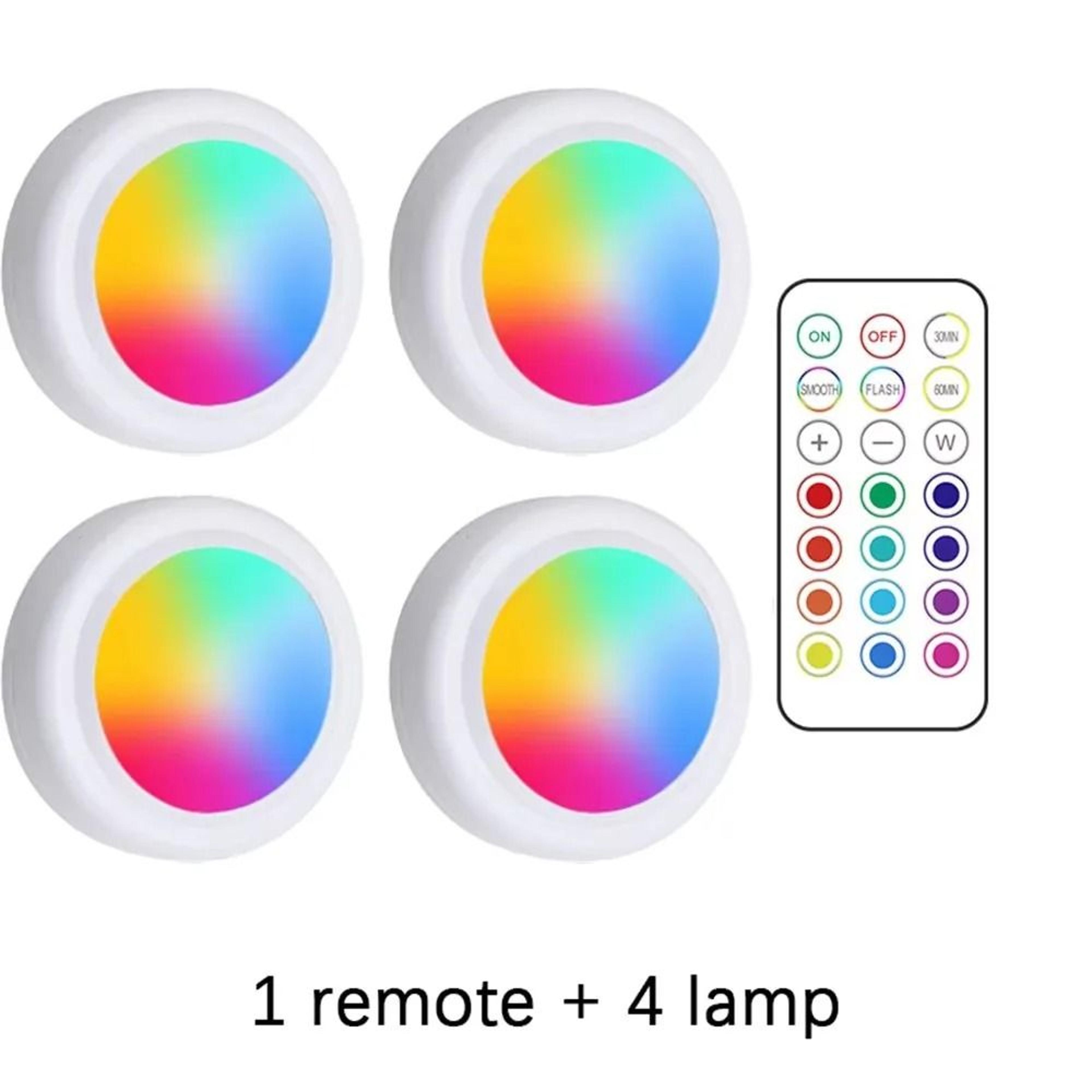 RGB LED Wireless UnderCabinet Puck Lights RemoteControlled Dimmable Battery Lights For Kitchen  Clo 9