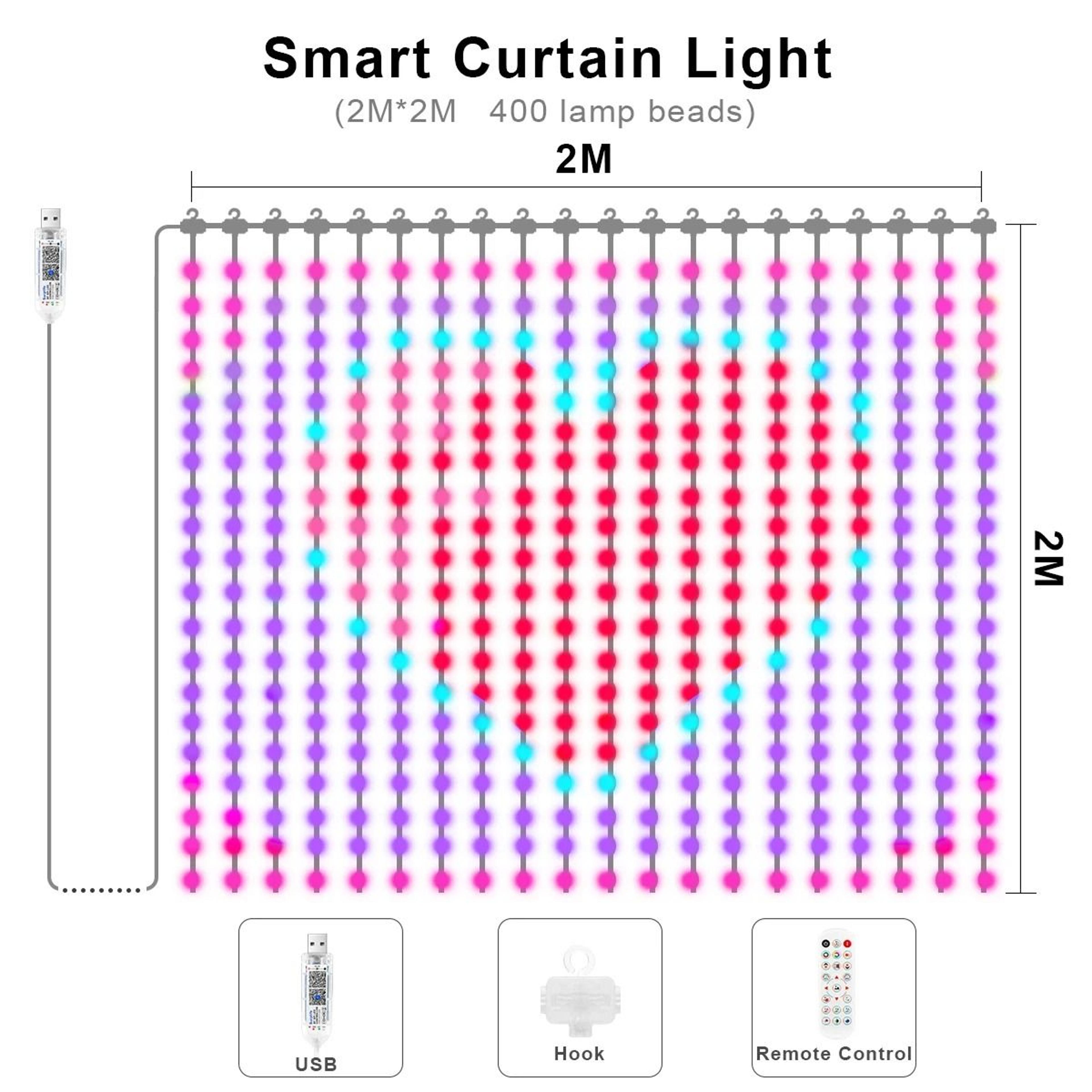RGBIC IR Remote Control LED Curtain Lights 2x2m  3x3m For Window  Party Decor 6