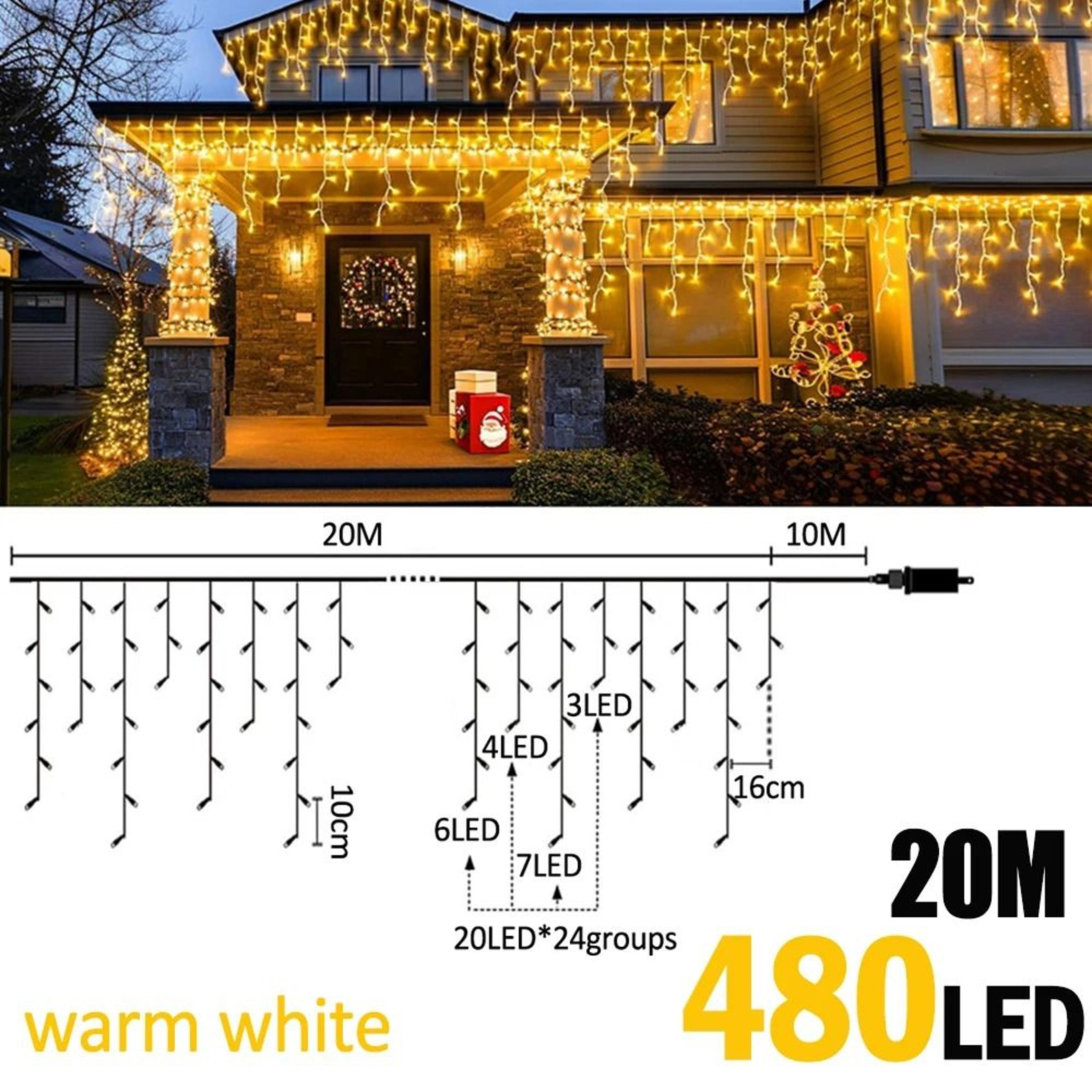 Outdoor LED Waterfall Icicle Curtain Lights 200LED  480LED For Roof Eaves  Garden Decor 8