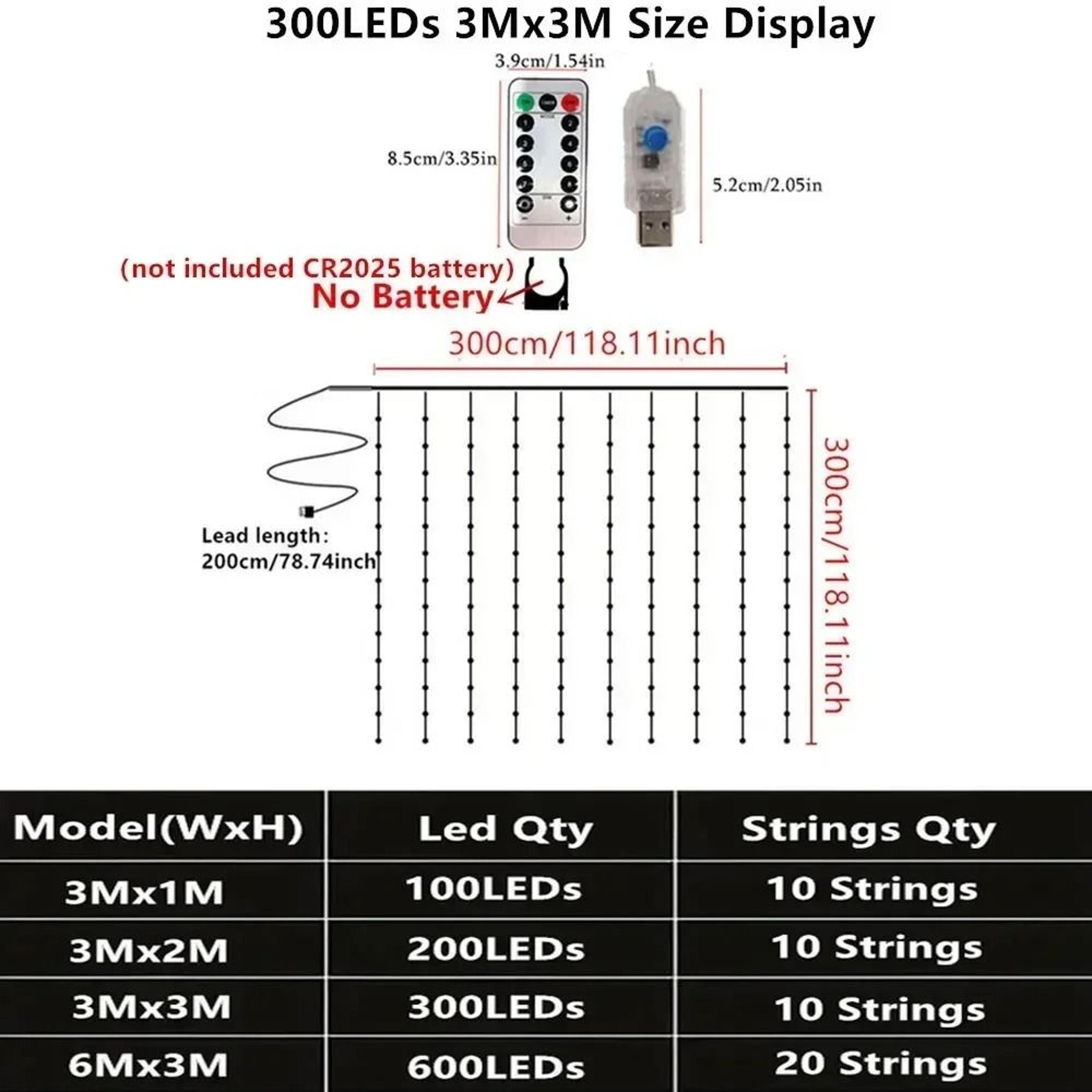 USB Remote Control Window LED Curtain String Lights With 8 Modes For Bedroom  Party Decor 5