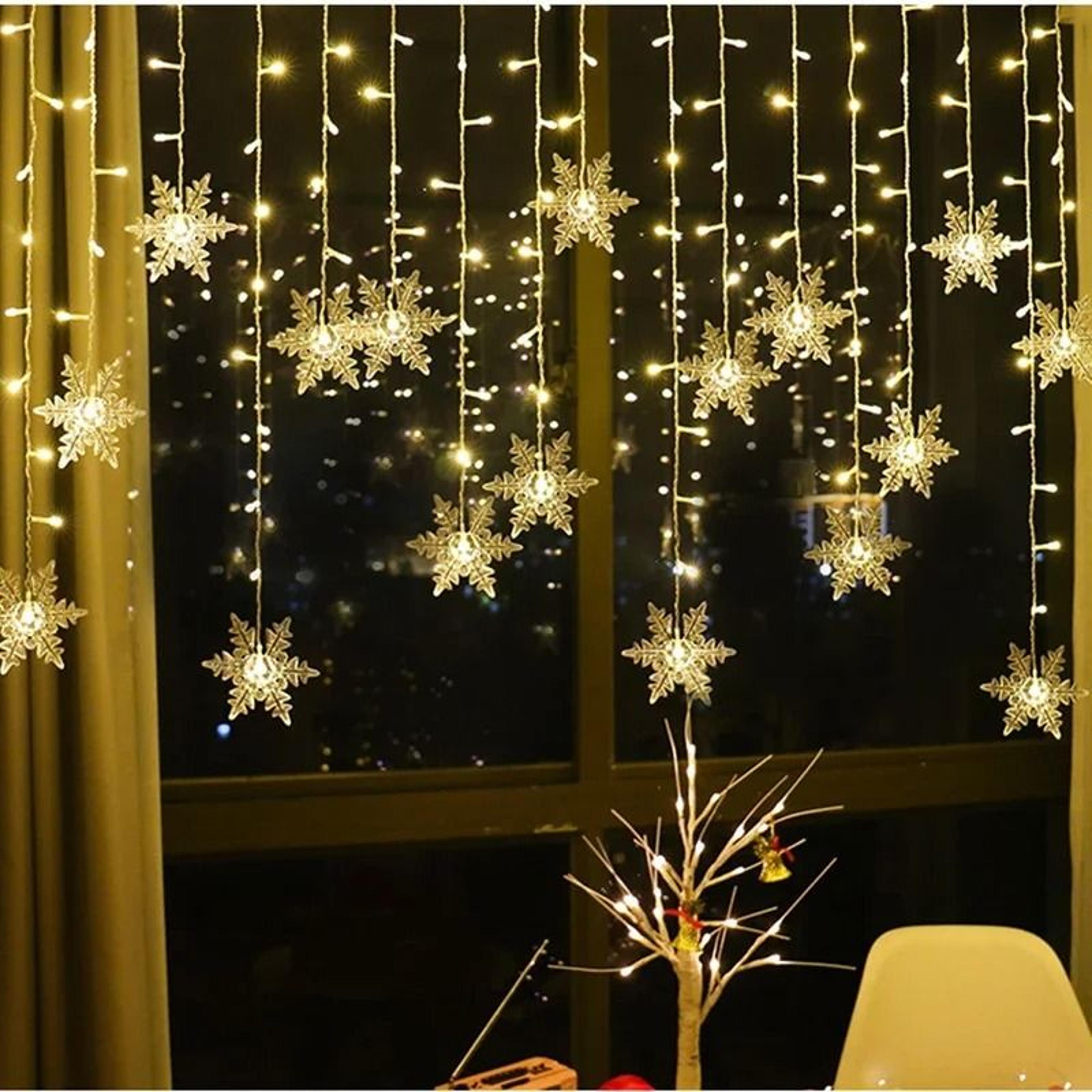 Snowflake LED Icicle Curtain String Lights With 8 Flashing Modes For Window  Holiday Decor 5