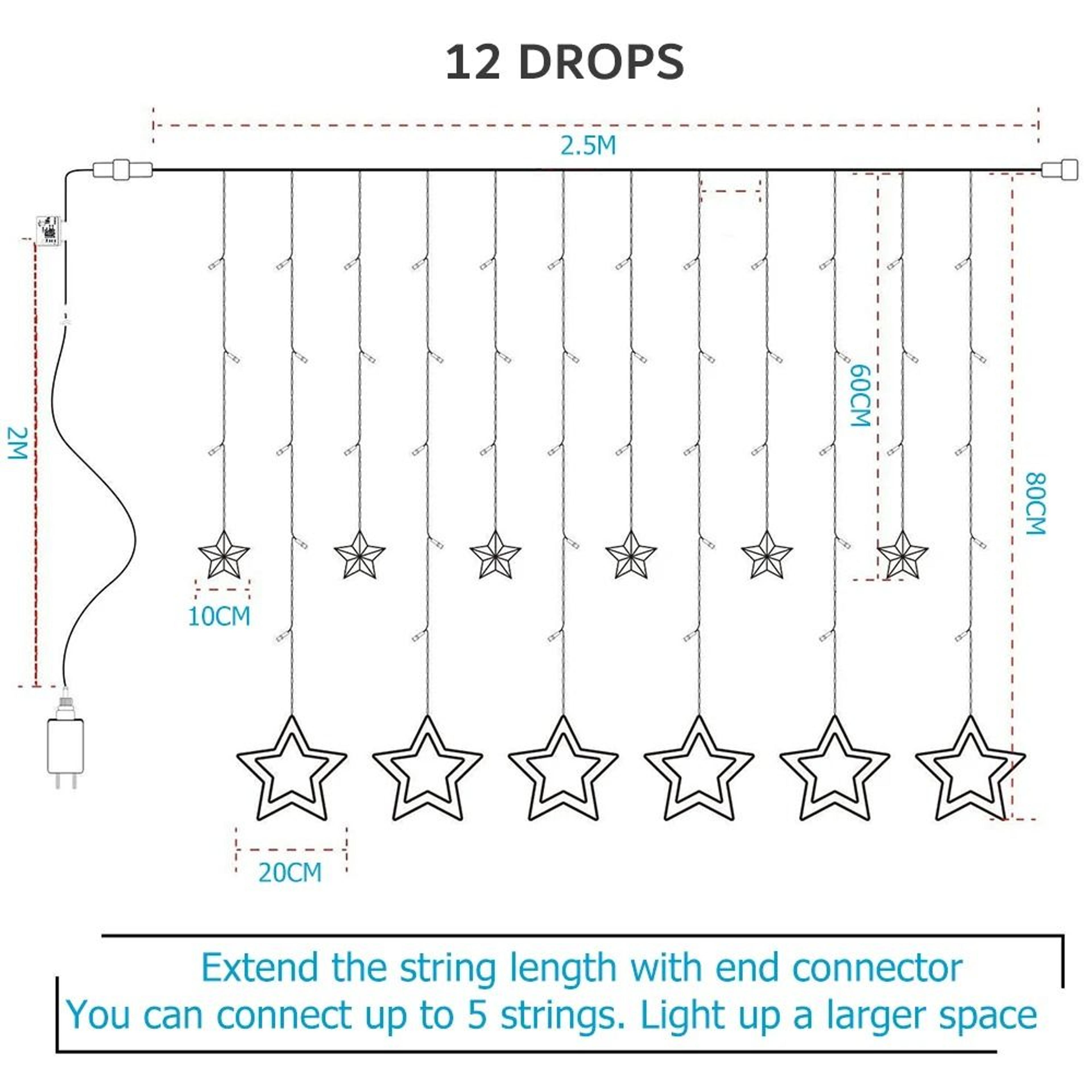 138 LED Star Curtain String Lights With 8 Modes For Ramadan Wedding  Holiday Decor 2