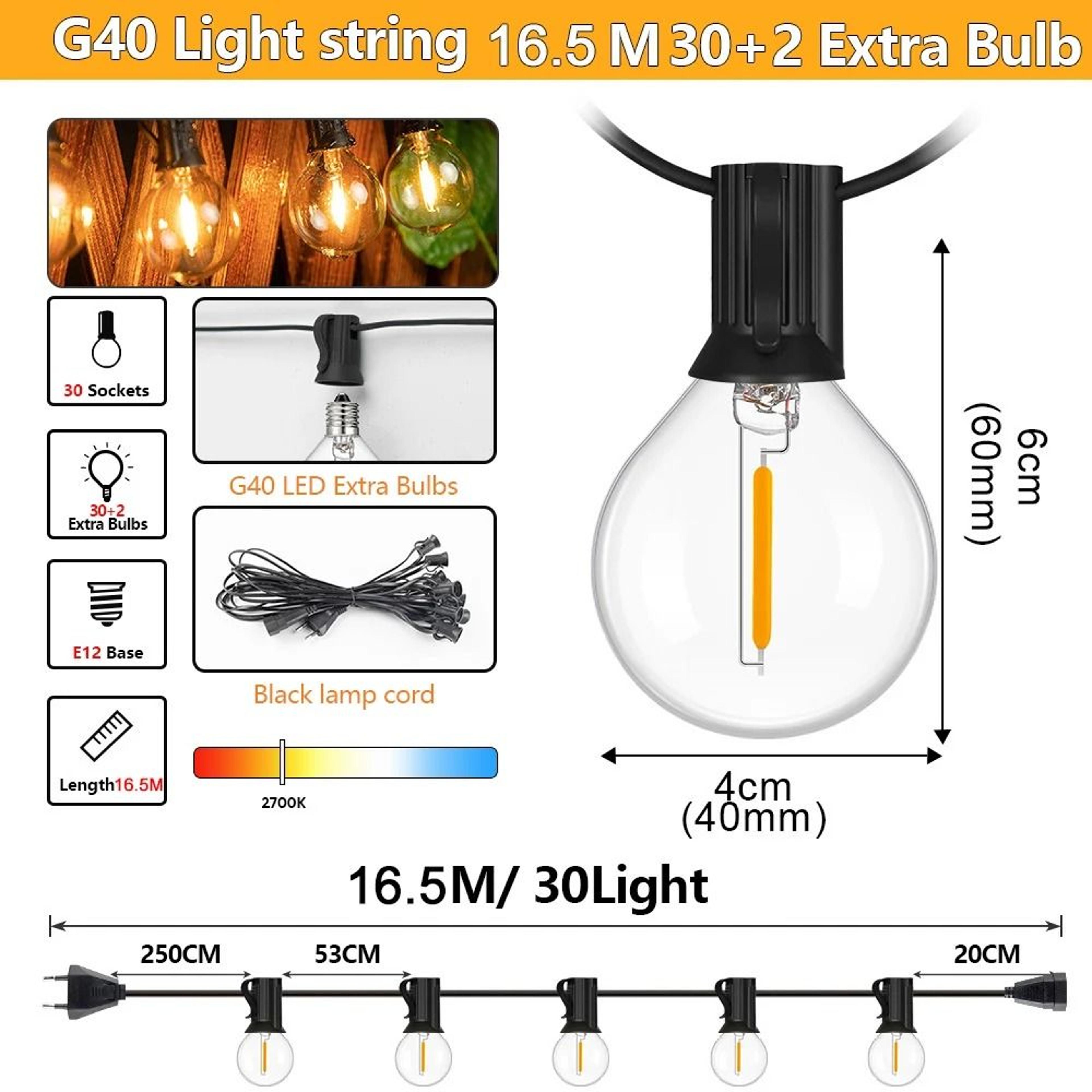 Outdoor Waterproof G40 LED String Lights With Shatterproof Bulbs For Patio Garden  Party Decor 9