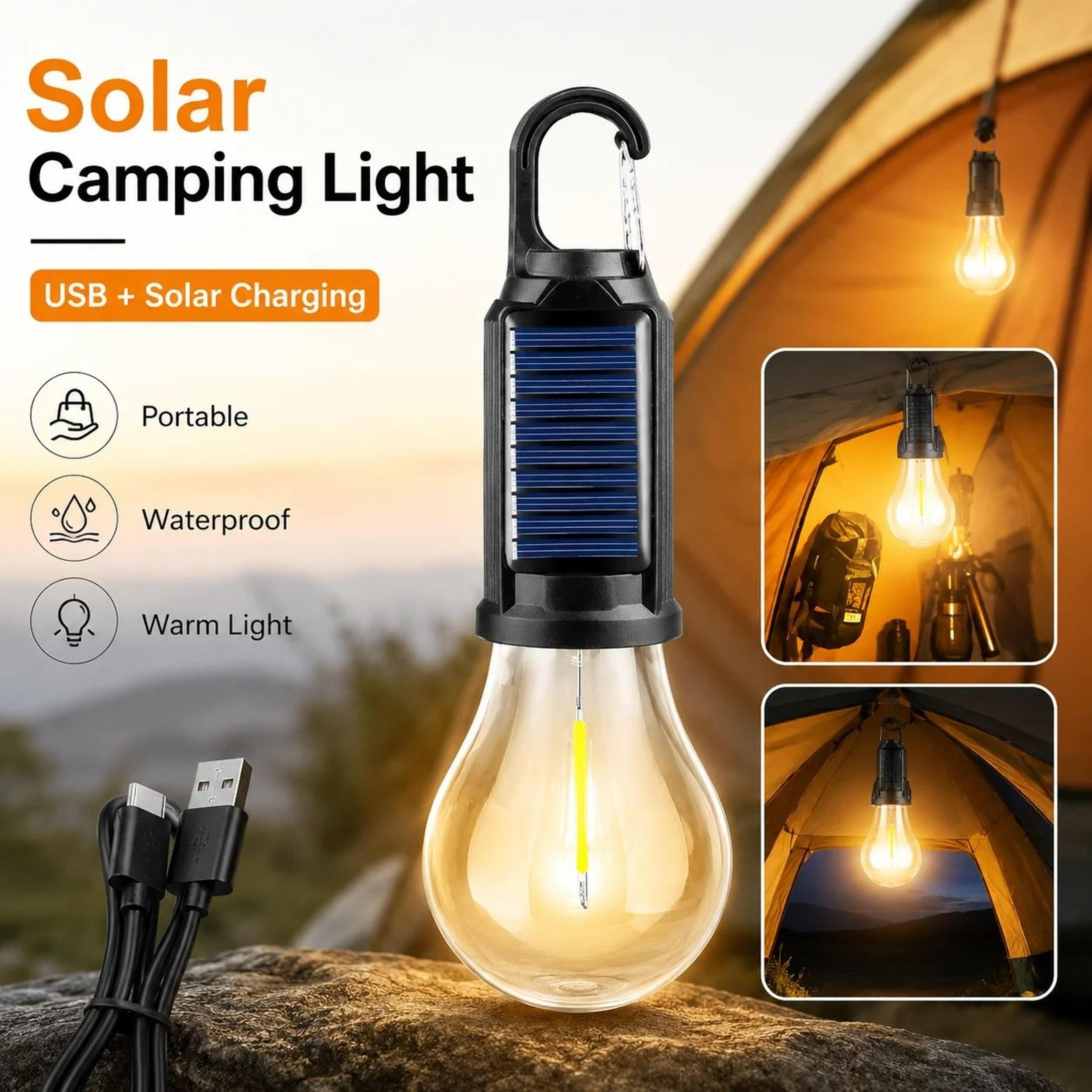 Solar Rechargeable Hanging Tent Light Bulb  USB Portable Outdoor Camping Lantern 4