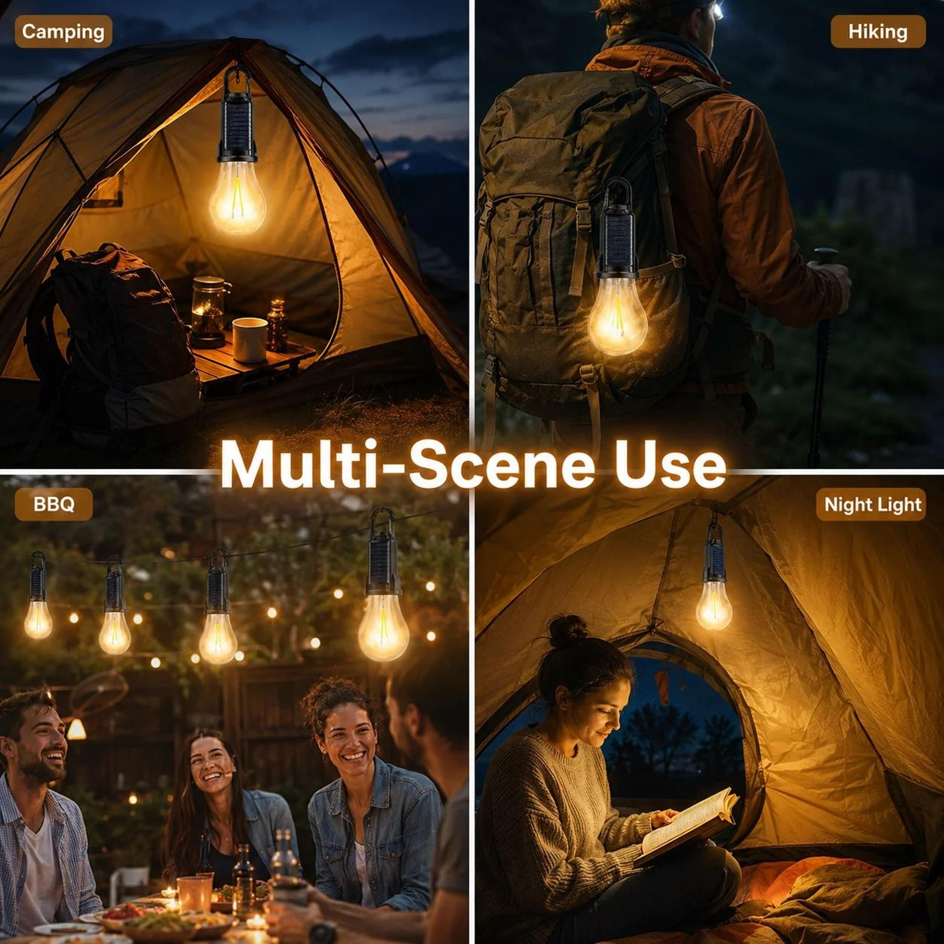 Solar Rechargeable Hanging Tent Light Bulb  USB Portable Outdoor Camping Lantern 1