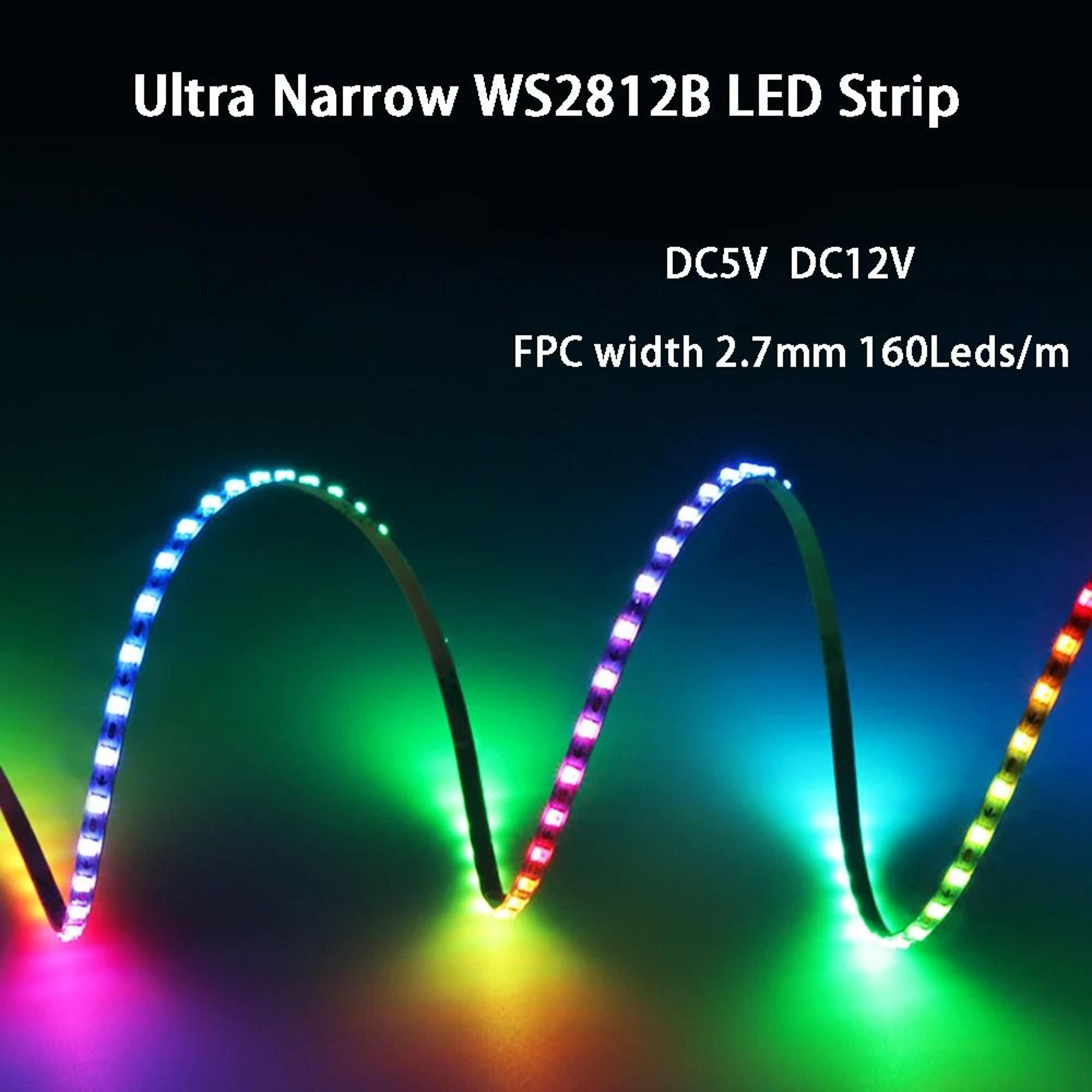 ultra-narrow 2.7mm fpc ws2811 ws2812b led strip (160 leds/m addressable rgbic dreamcolor dc 5v/12v)