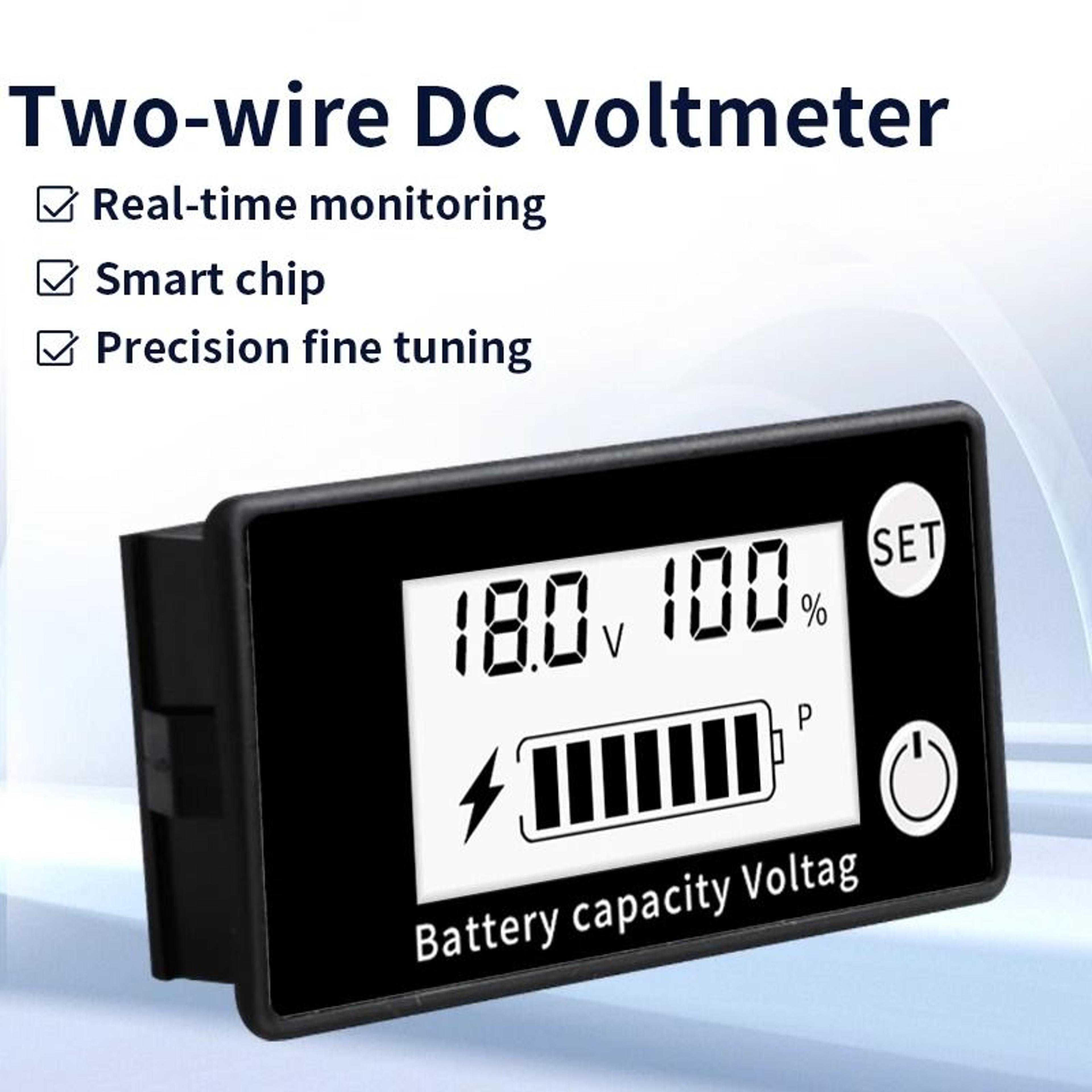 dc 8v–100v digital voltmeter battery capacity indicator with temperature alarm for 12v 24v lead acid, lithium & lifepo4