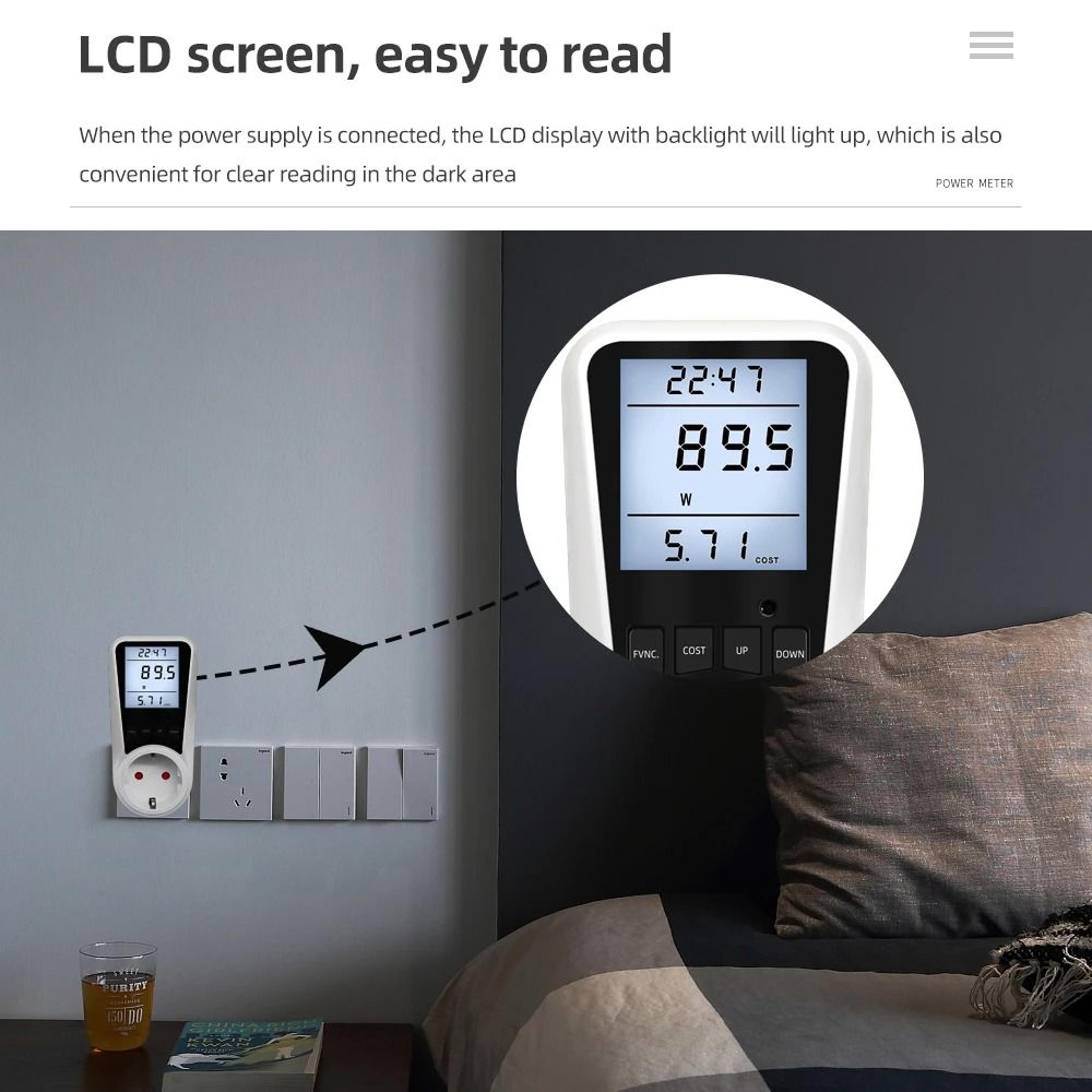 EU 16A 230V Digital Power Meter Outlet Wattmeter Energy Consumption Analyzer 1