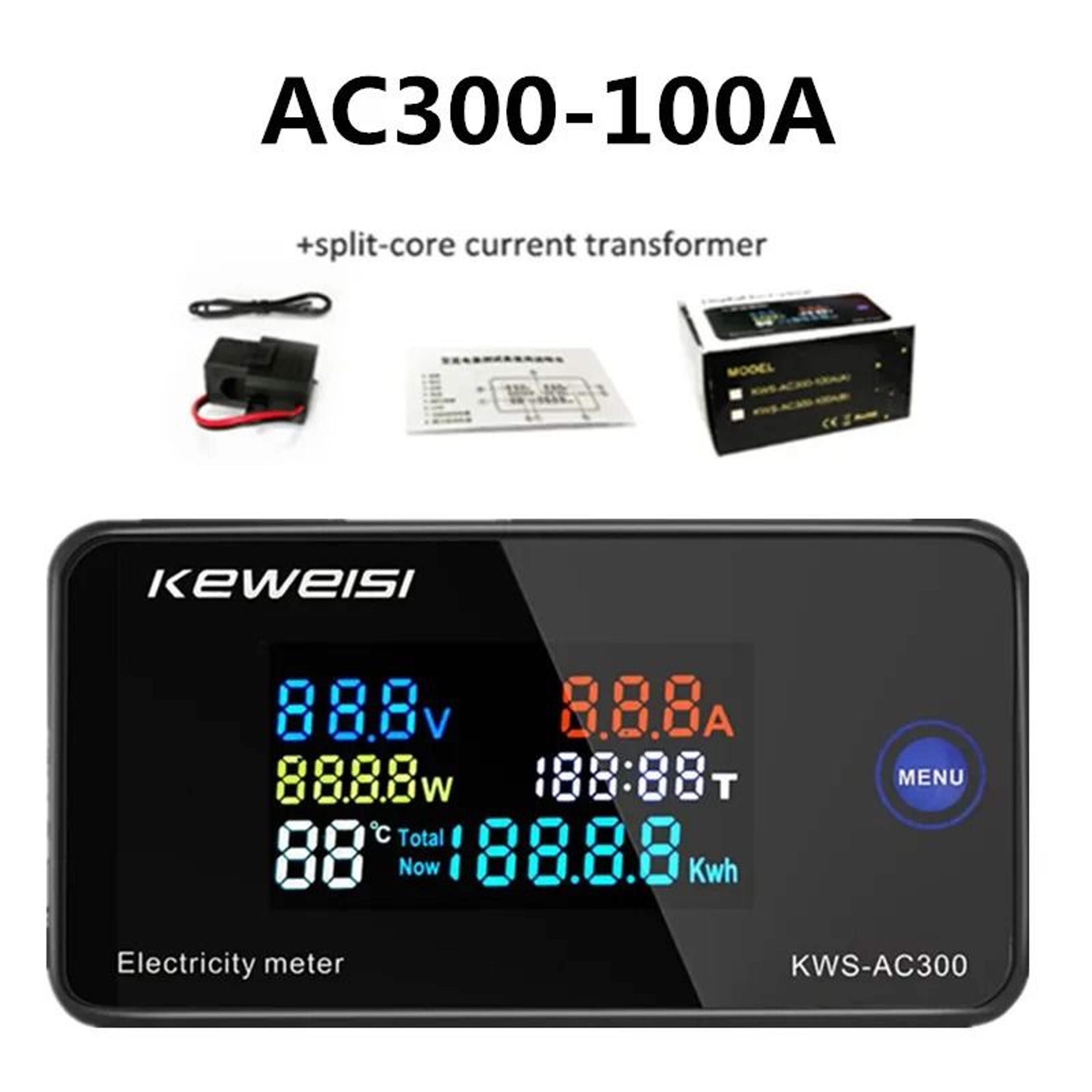 KWSAC300 Digital AC Voltmeter Ammeter Power Energy Meter 50300V 0100A LED Wattmeter With Reset Func 7