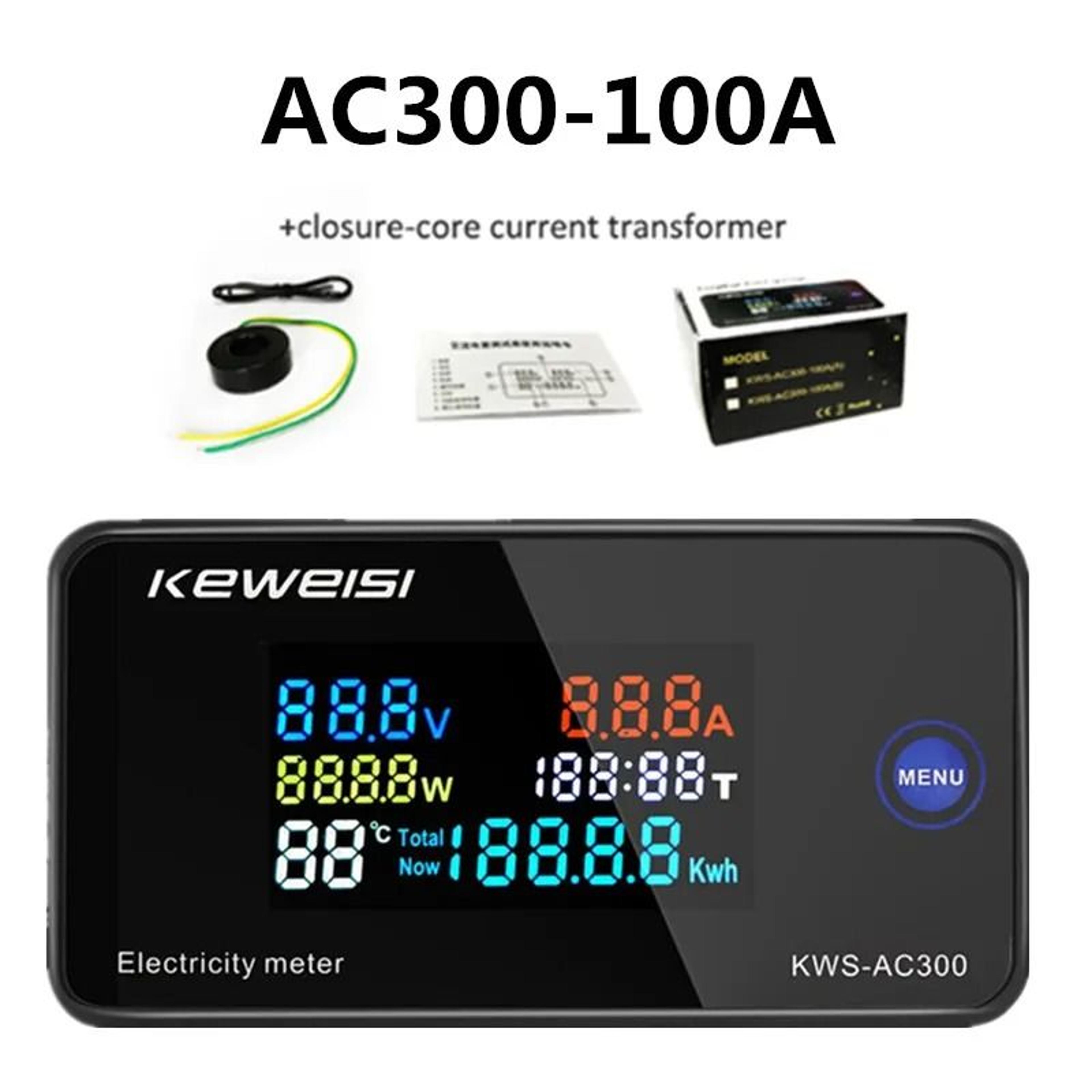 KWSAC300 Digital AC Voltmeter Ammeter Power Energy Meter 50300V 0100A LED Wattmeter With Reset Func 6