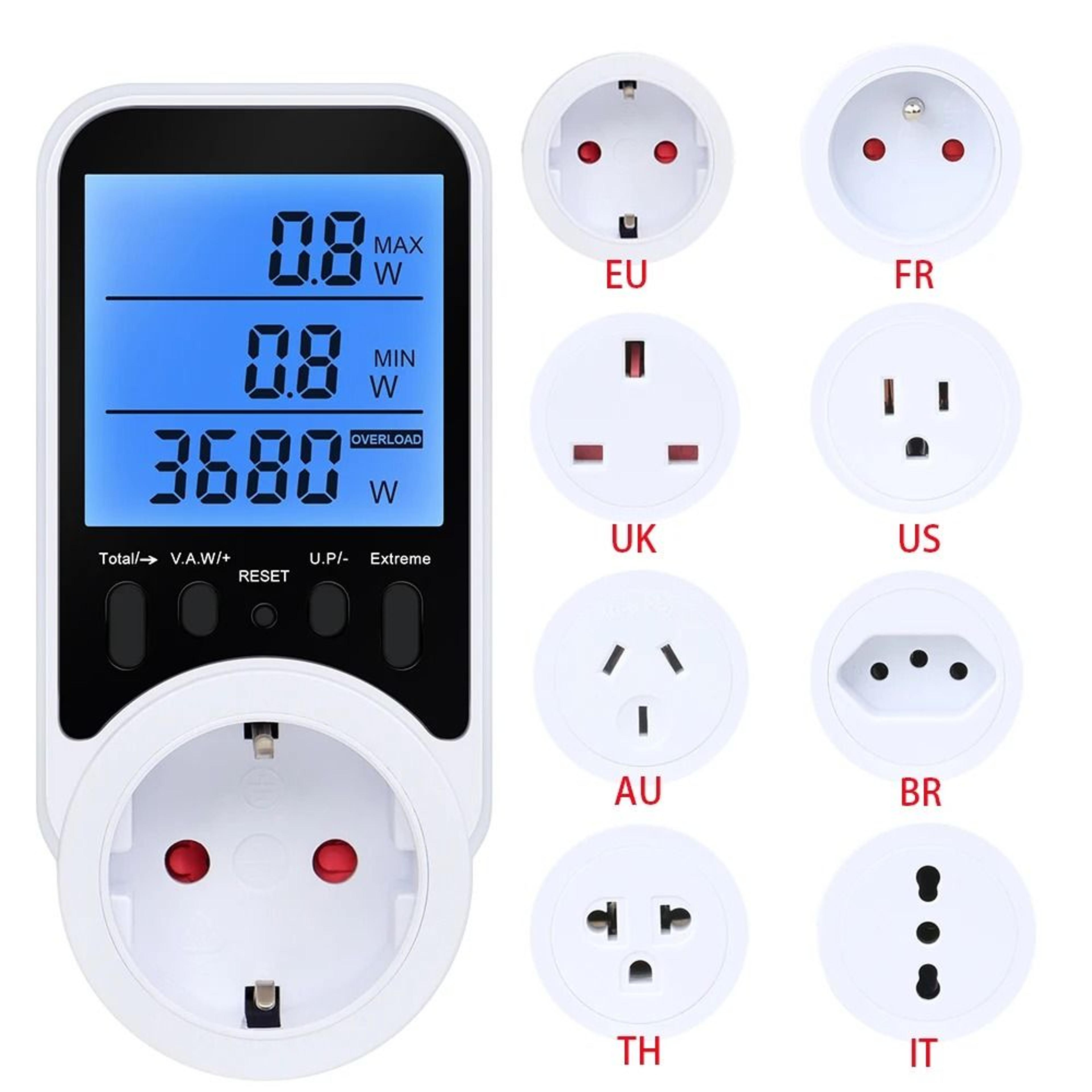 Digital LCD Energy Meter Wattmeter Power Consumption Analyzer Outlet 8