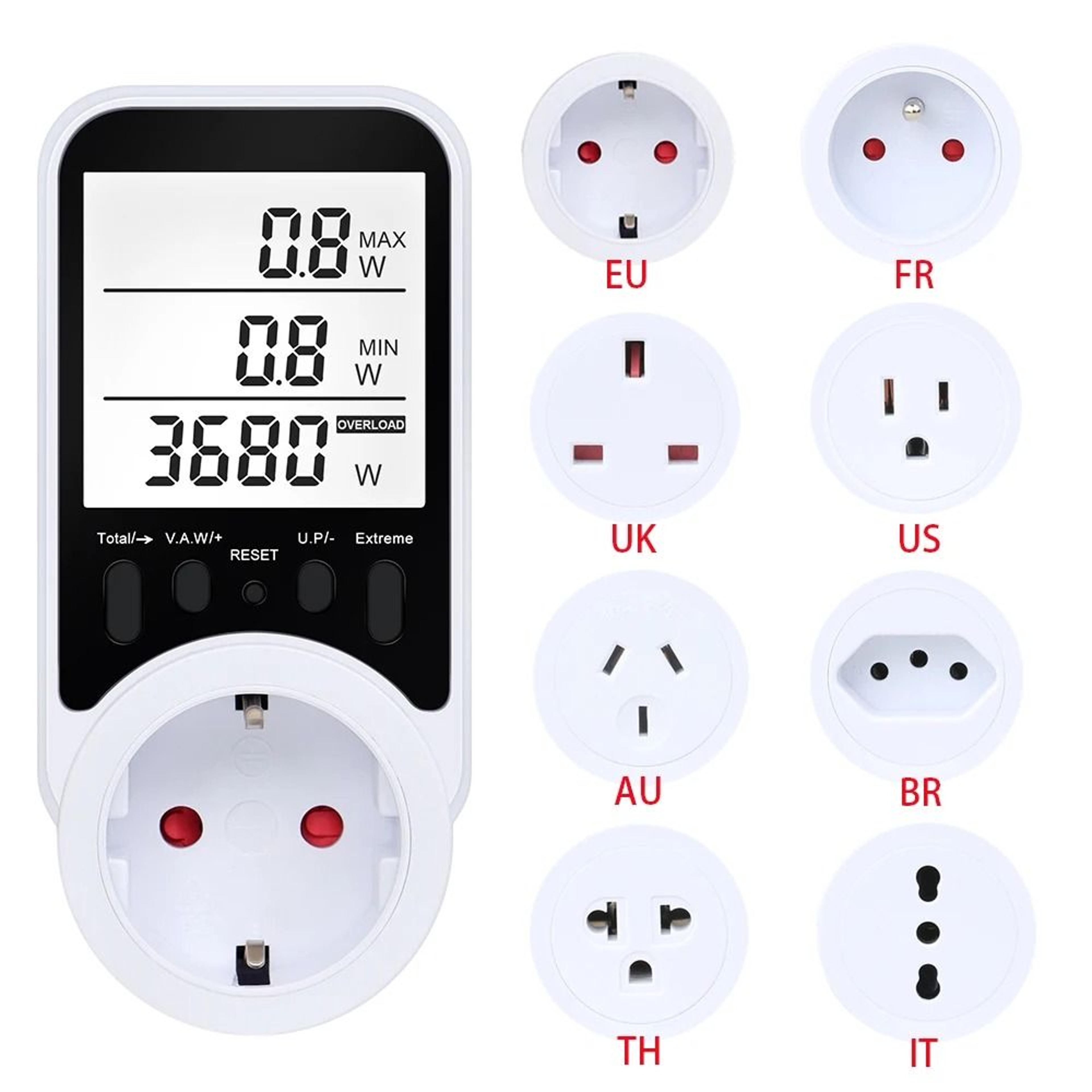 Digital LCD Energy Meter Wattmeter Power Consumption Analyzer Outlet 7