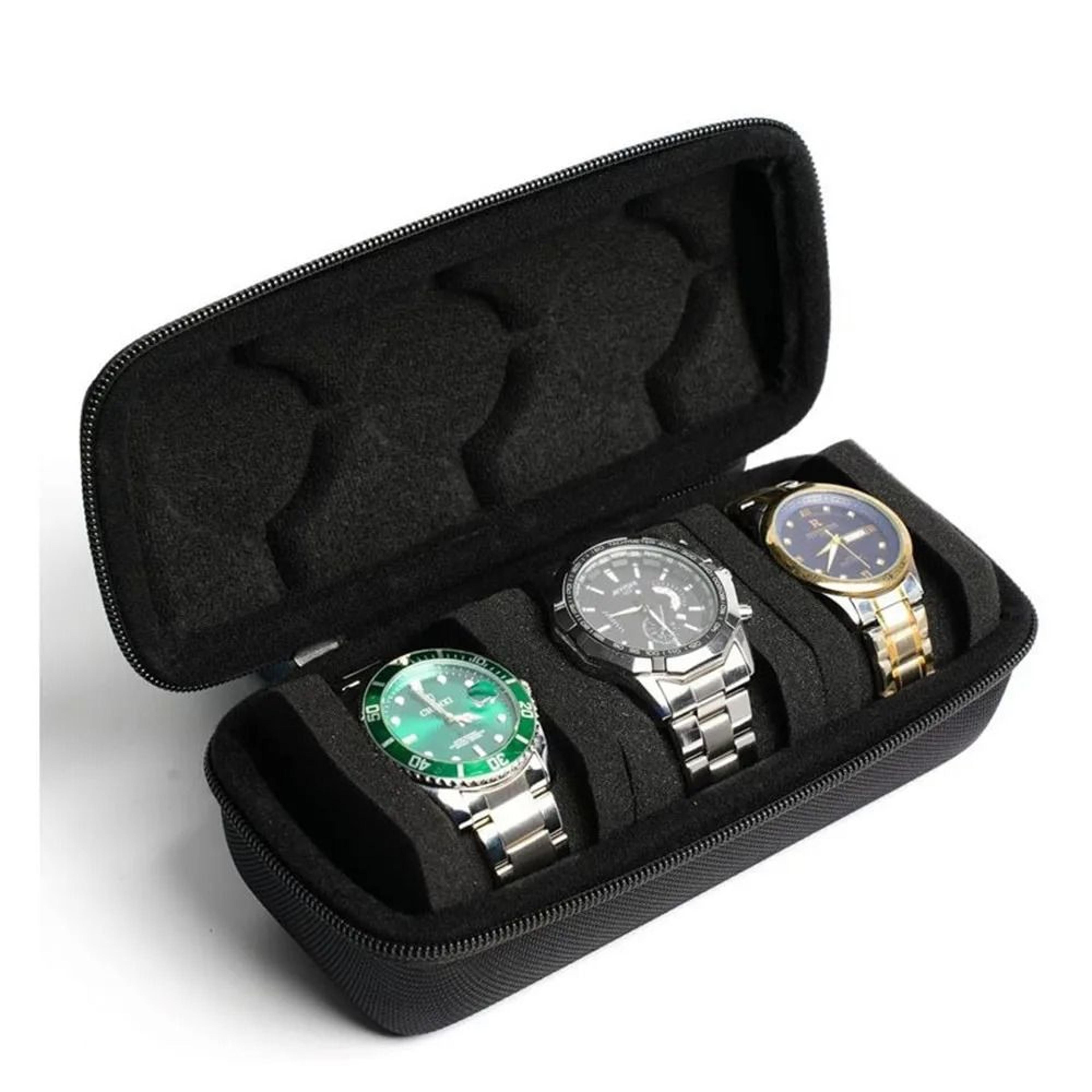 3/5-slot hard shell watch travel case organizer with cushion pillow inserts for smartwatches & luxury timepieces