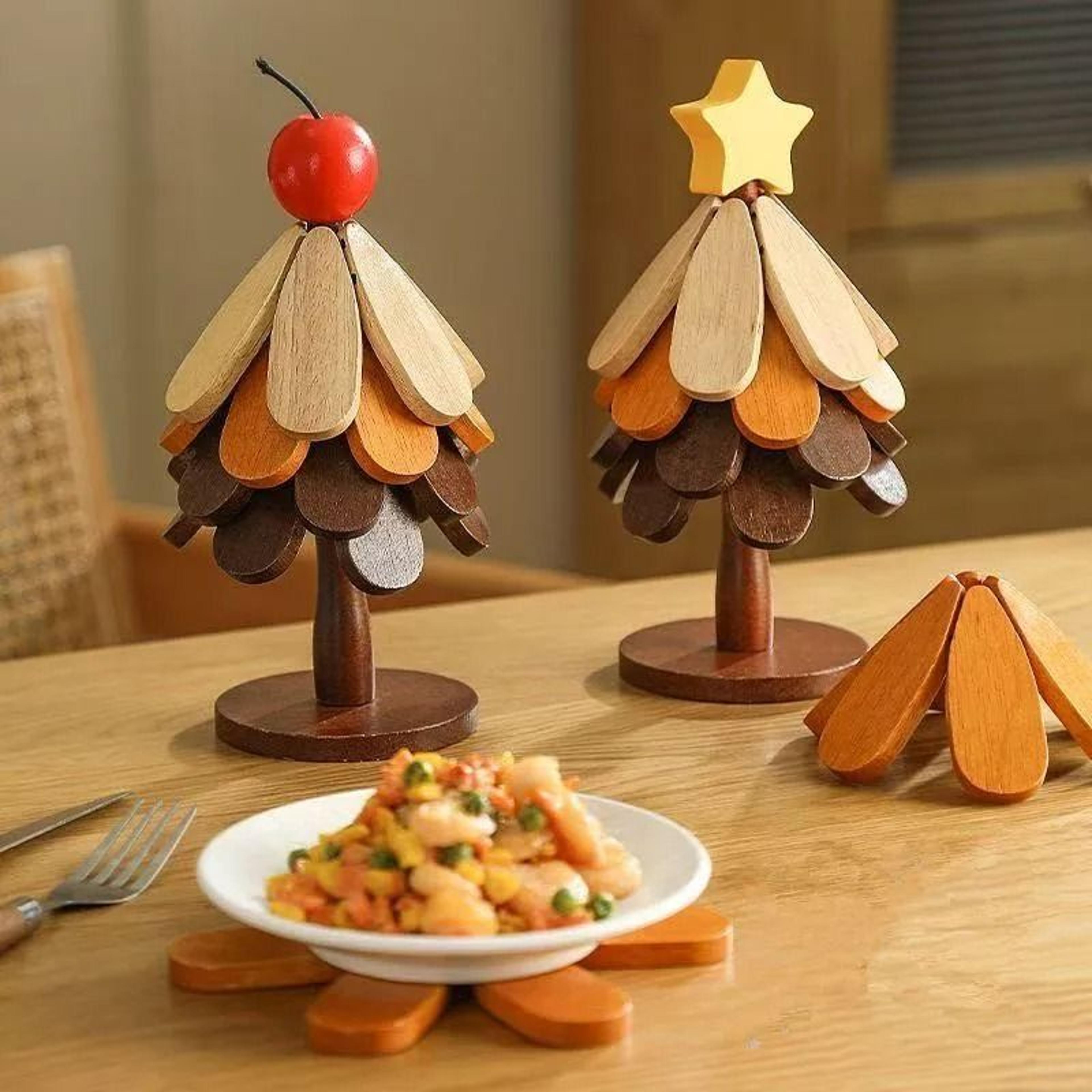 tree shape wooden insulation mat set solid wood anti-scalding coaster & pot trivet set