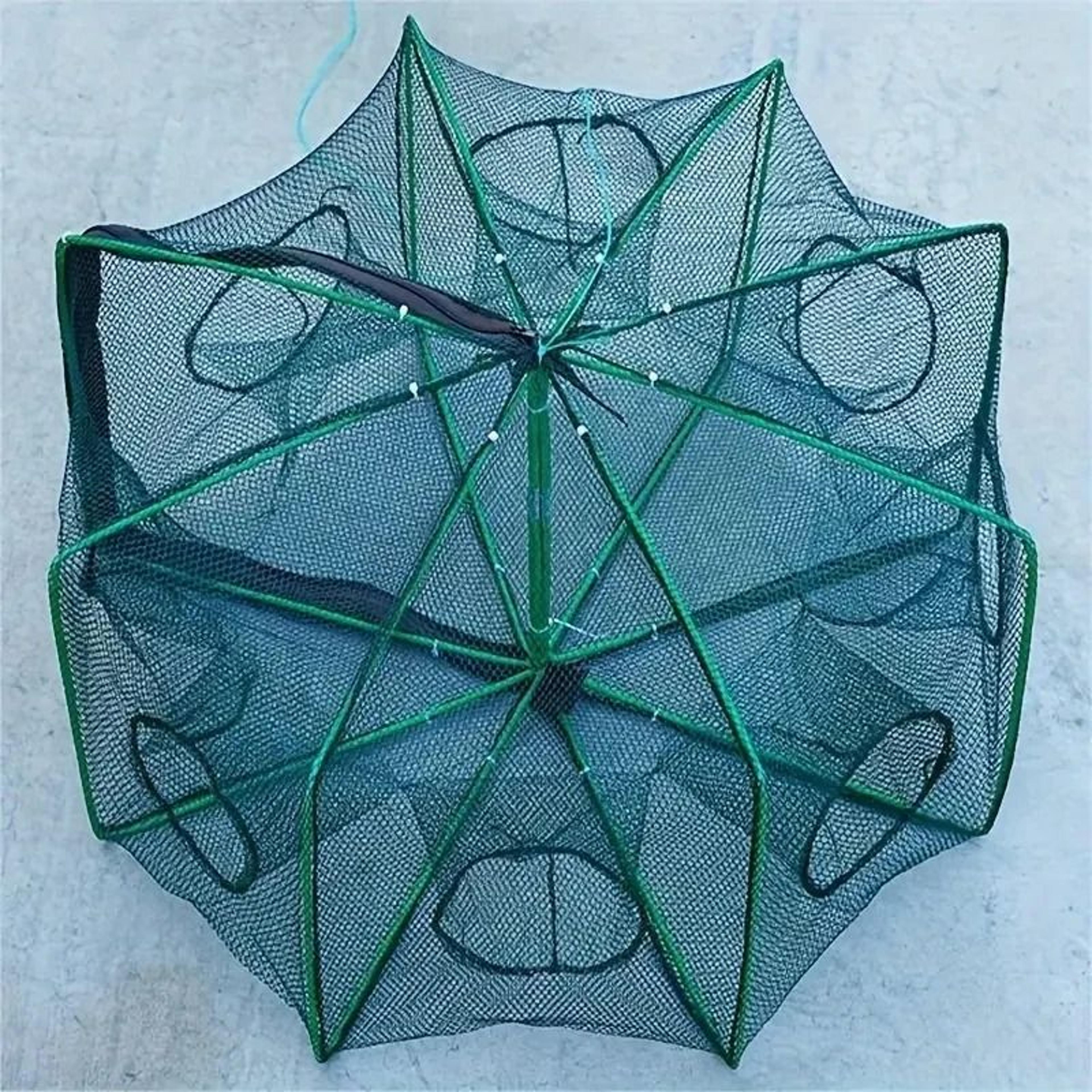 6-hole foldable hexagon fishing trap net for minnows, crabs, crawdads & shrimp