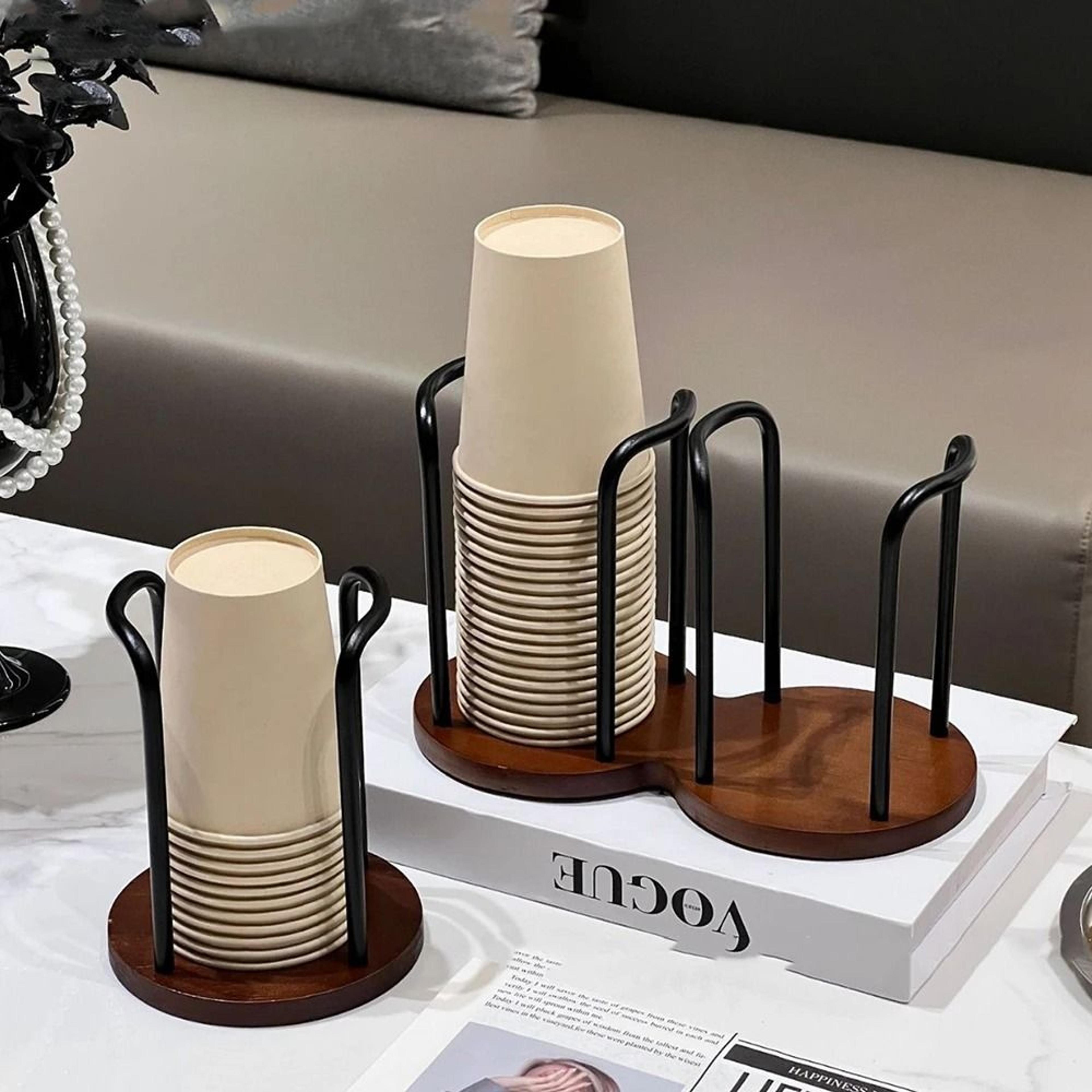 wooden disposable cup storage holder rack & countertop mug display stand