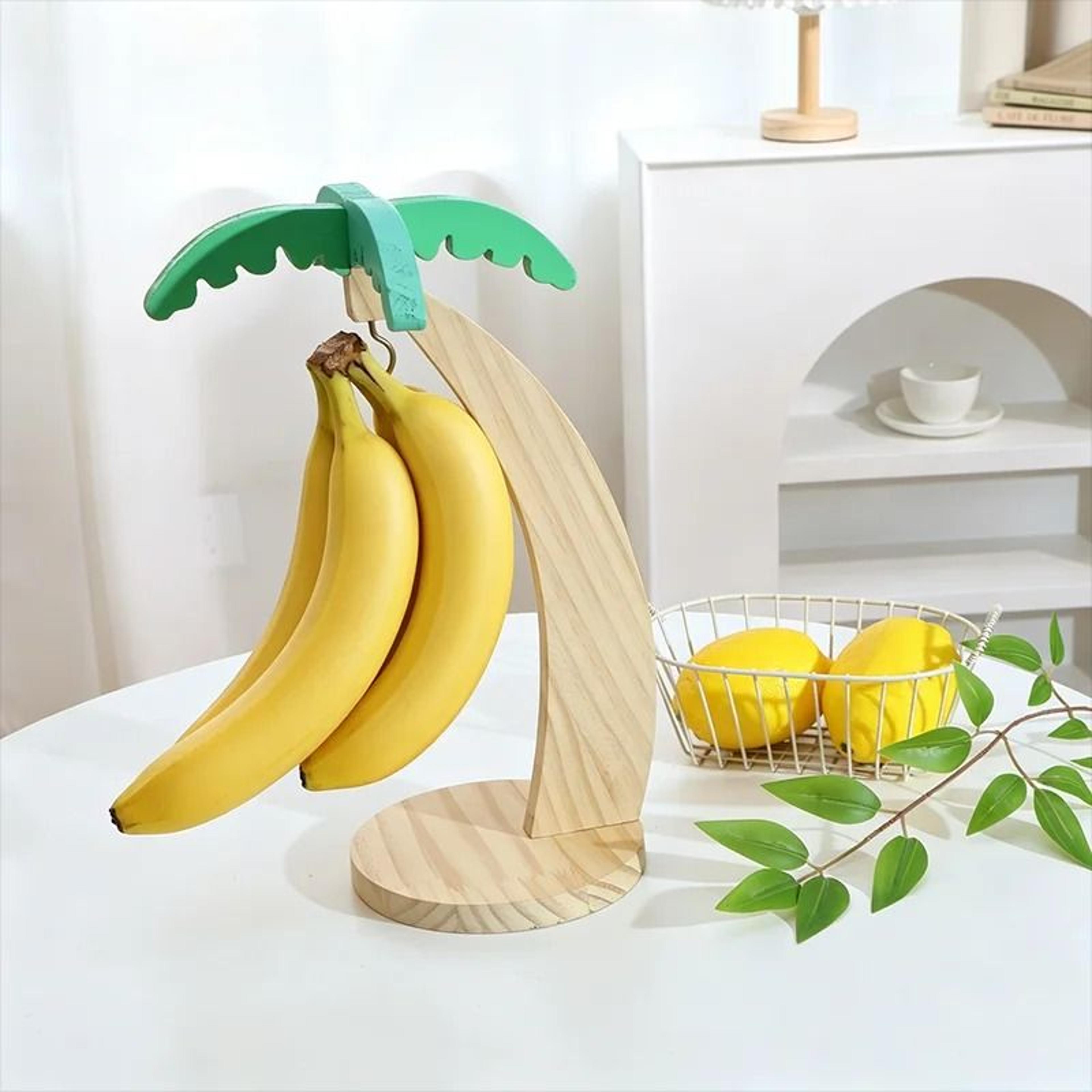 wooden banana hanger stand with simulated leaf accent & decorative fruit rack