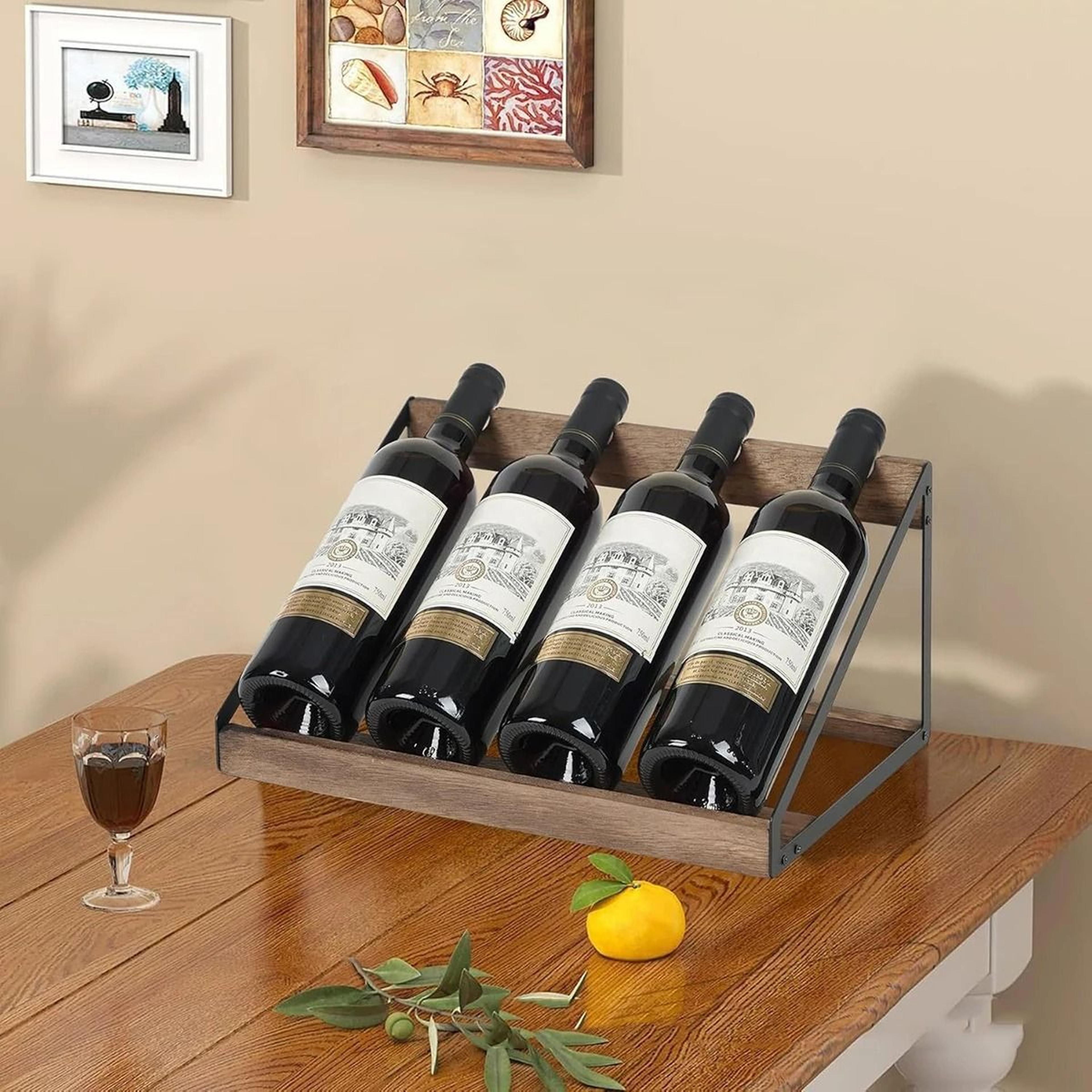 wooden red wine rack desktop slanted wine display stand & iron storage organizer