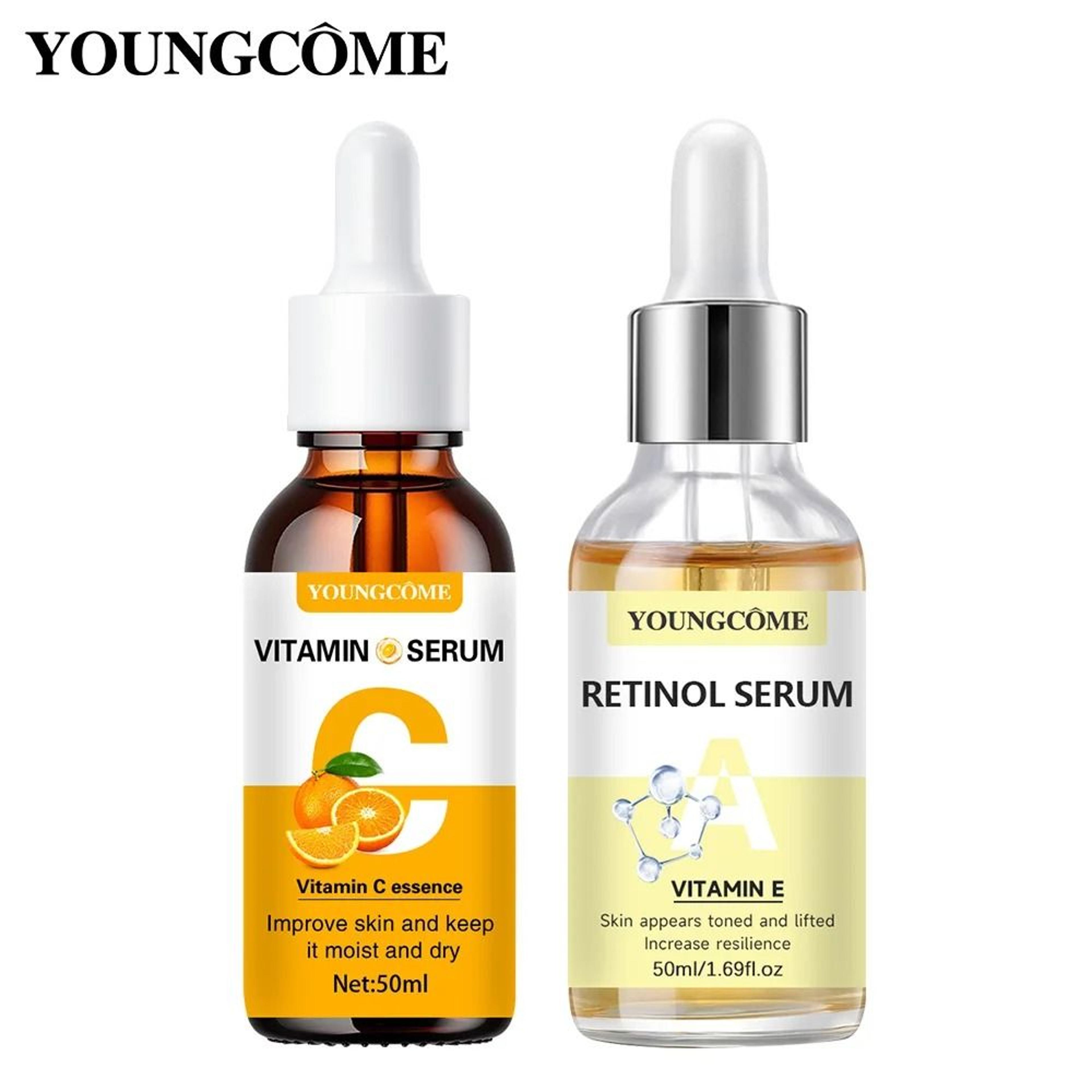2-piece vitamin c & retinol fortified serum set - brightening, hydrating & anti-wrinkle facial care