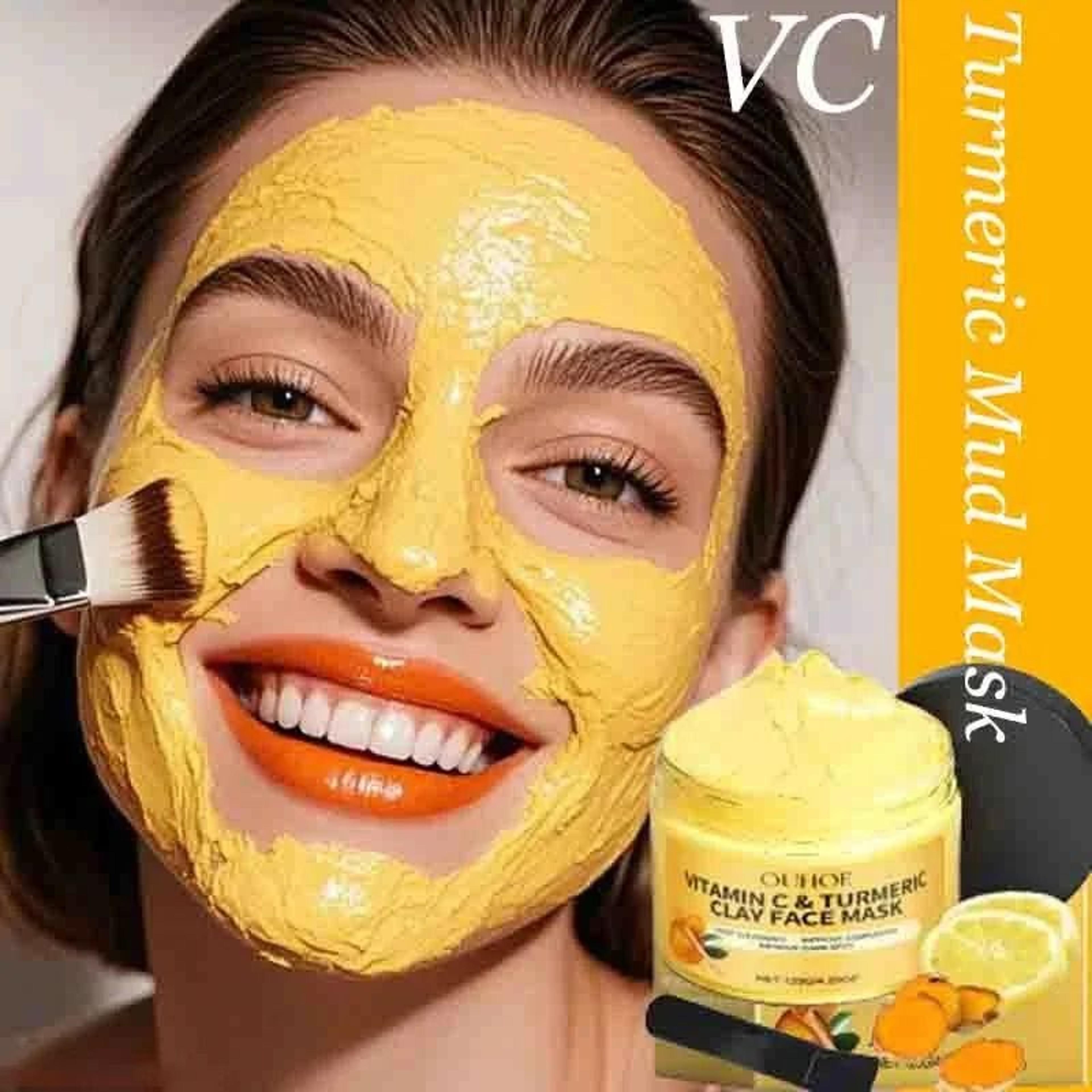 vitamin c turmeric clay mud mask - deep pore cleansing, brightening & hydrating facial mask