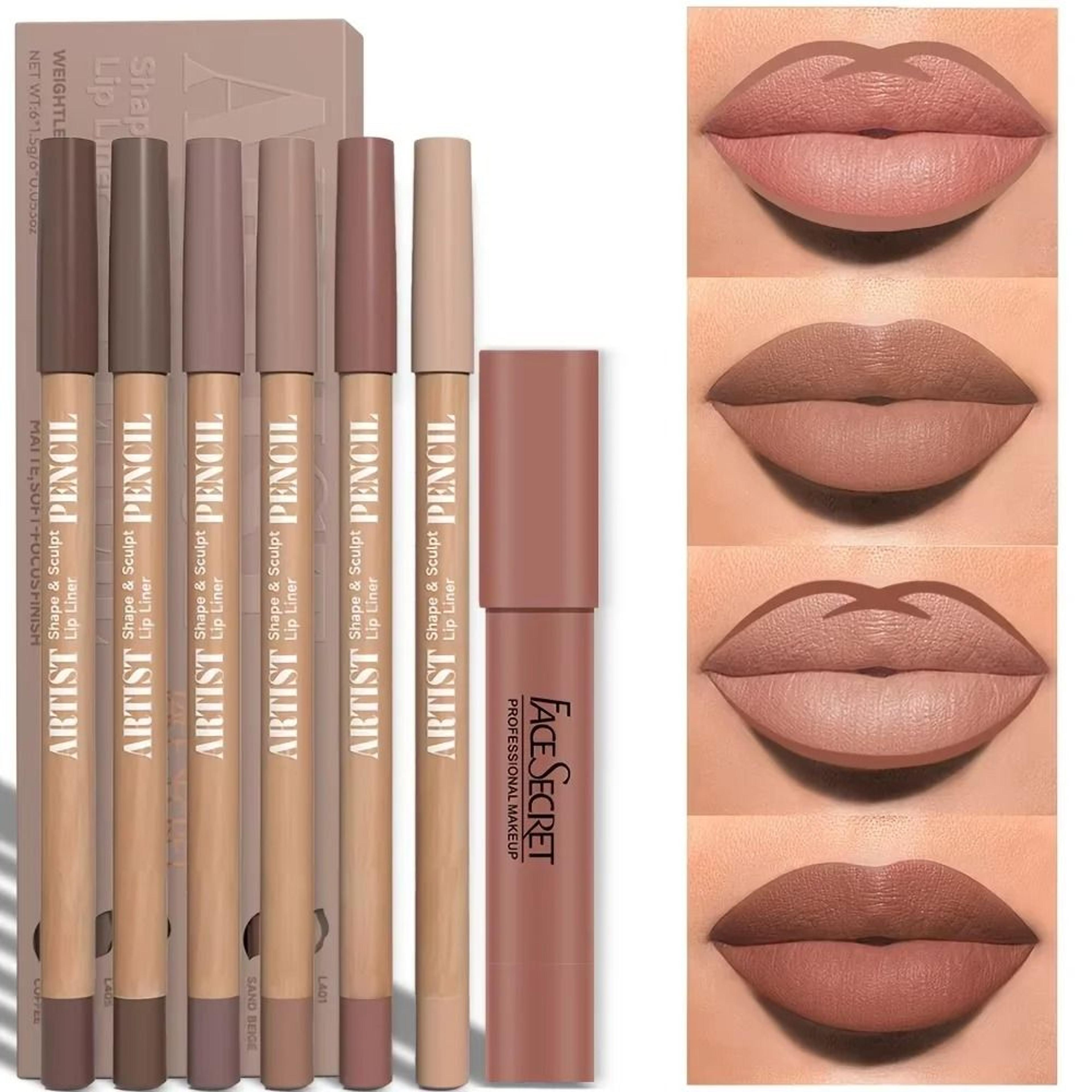 7-piece matte lip liner & lipstick gift set - long-lasting waterproof lip crayon collection