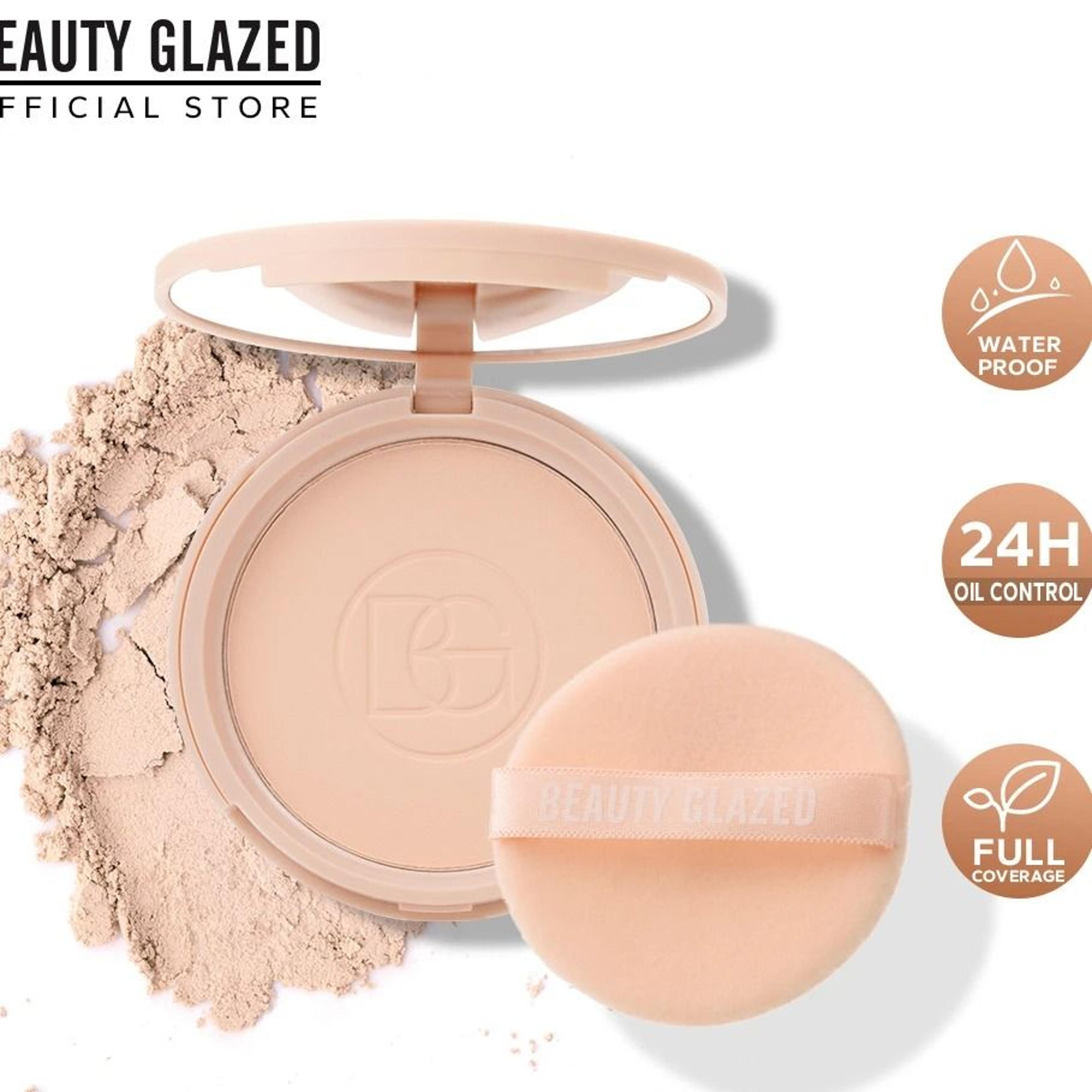 beauty glazed oil control matte pressed powder - long-lasting flawless setting face powder compact with mirror