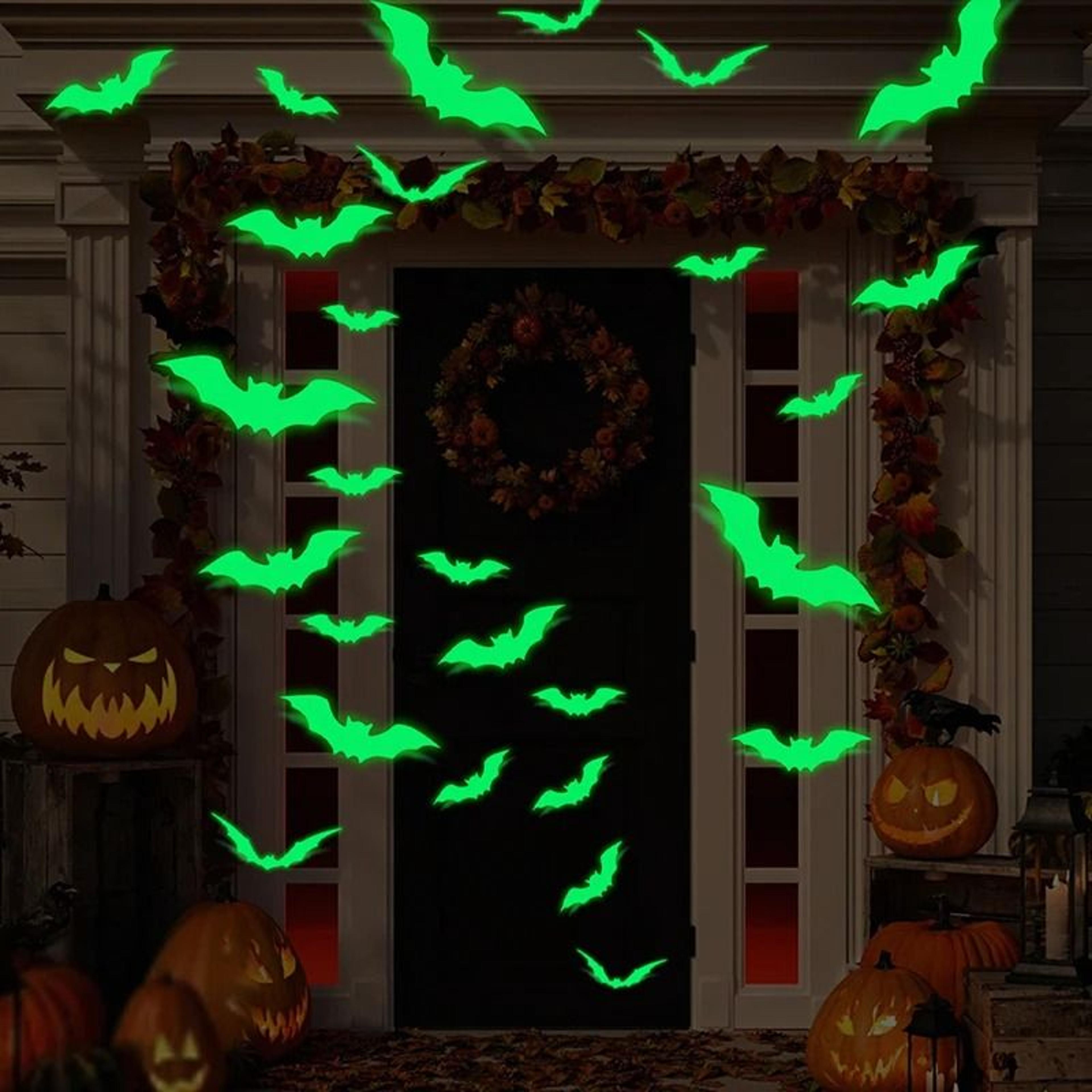 16-piece glow in the dark halloween bat wall decals - luminous haunted house window stickers set
