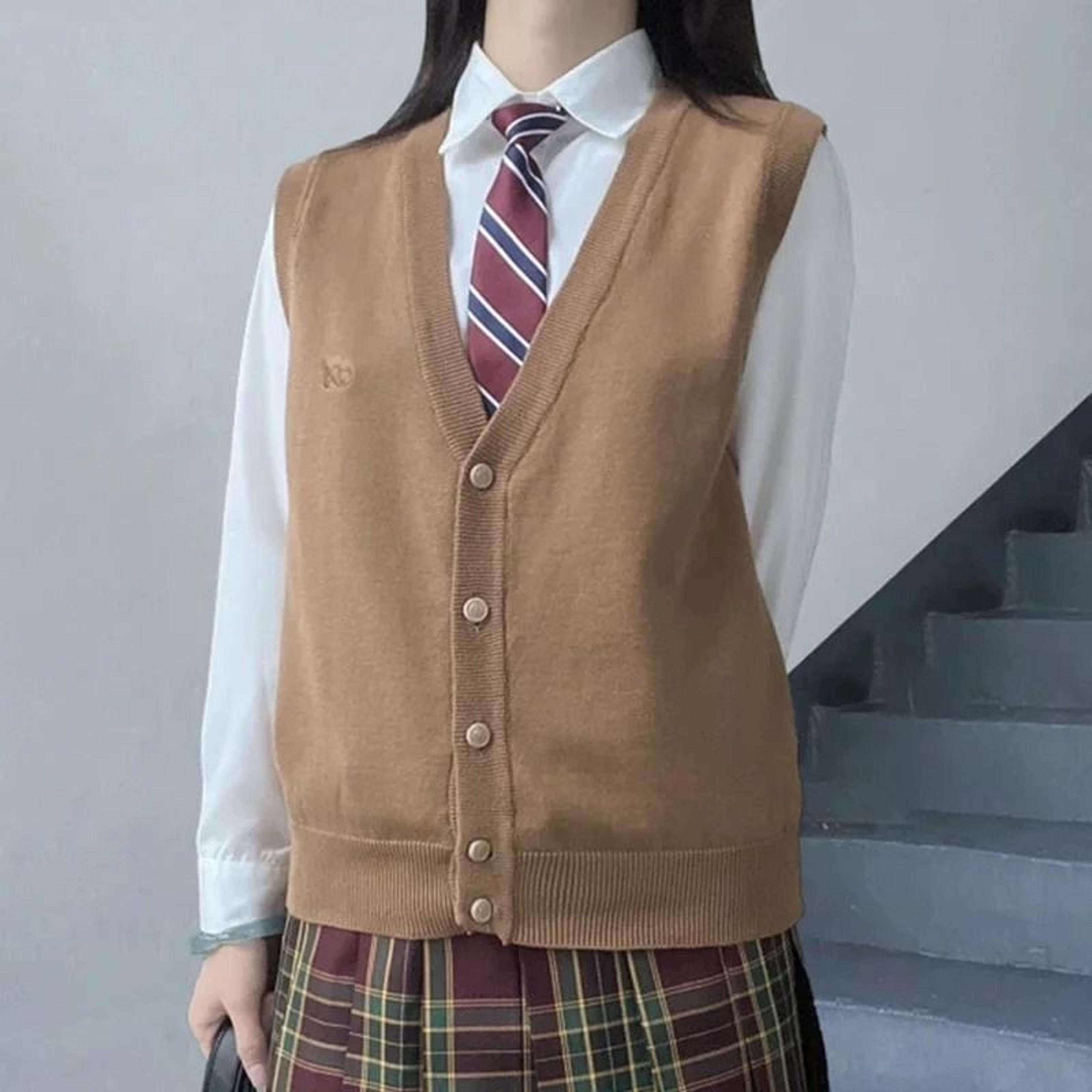 japanese & korean student v-neck knit vest sweater - gyaru school jk uniform seifuku sleeveless coat