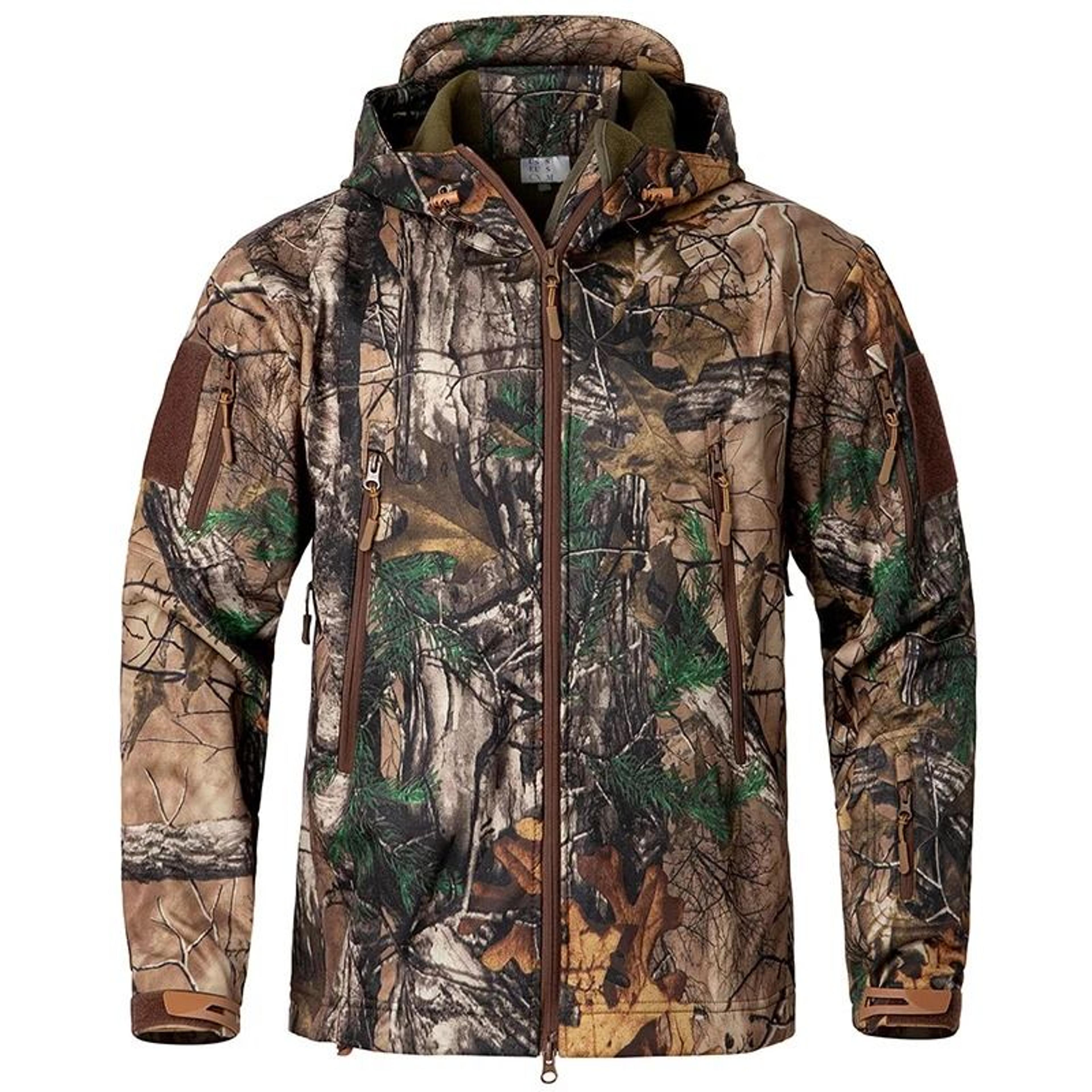 men's silent softshell camouflage tactical jacket - waterproof fleece hooded hunting coat