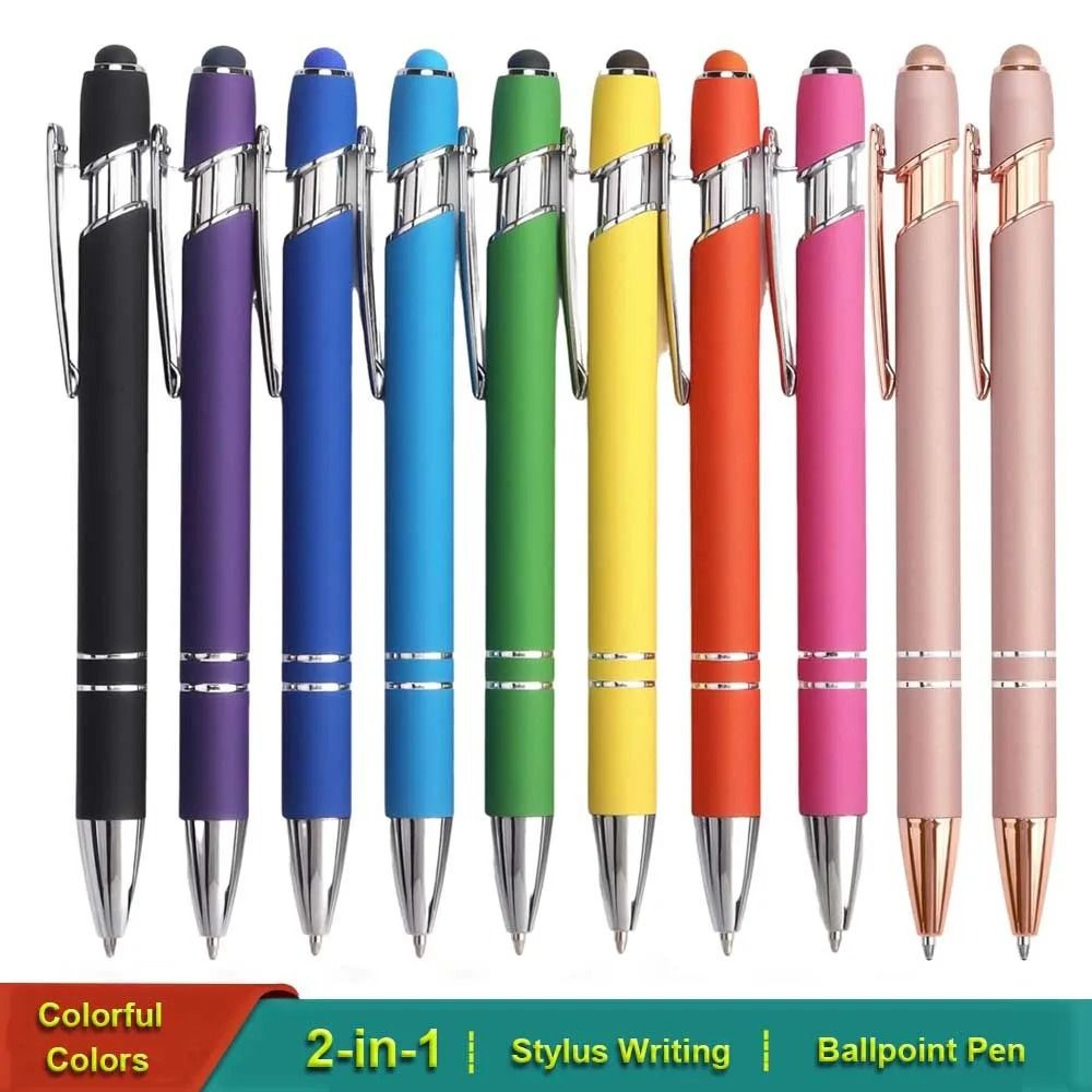 2-in-1 metal ballpoint pen with stylus tip - 1.0mm black ink touchscreen pens for smartphones & tablets