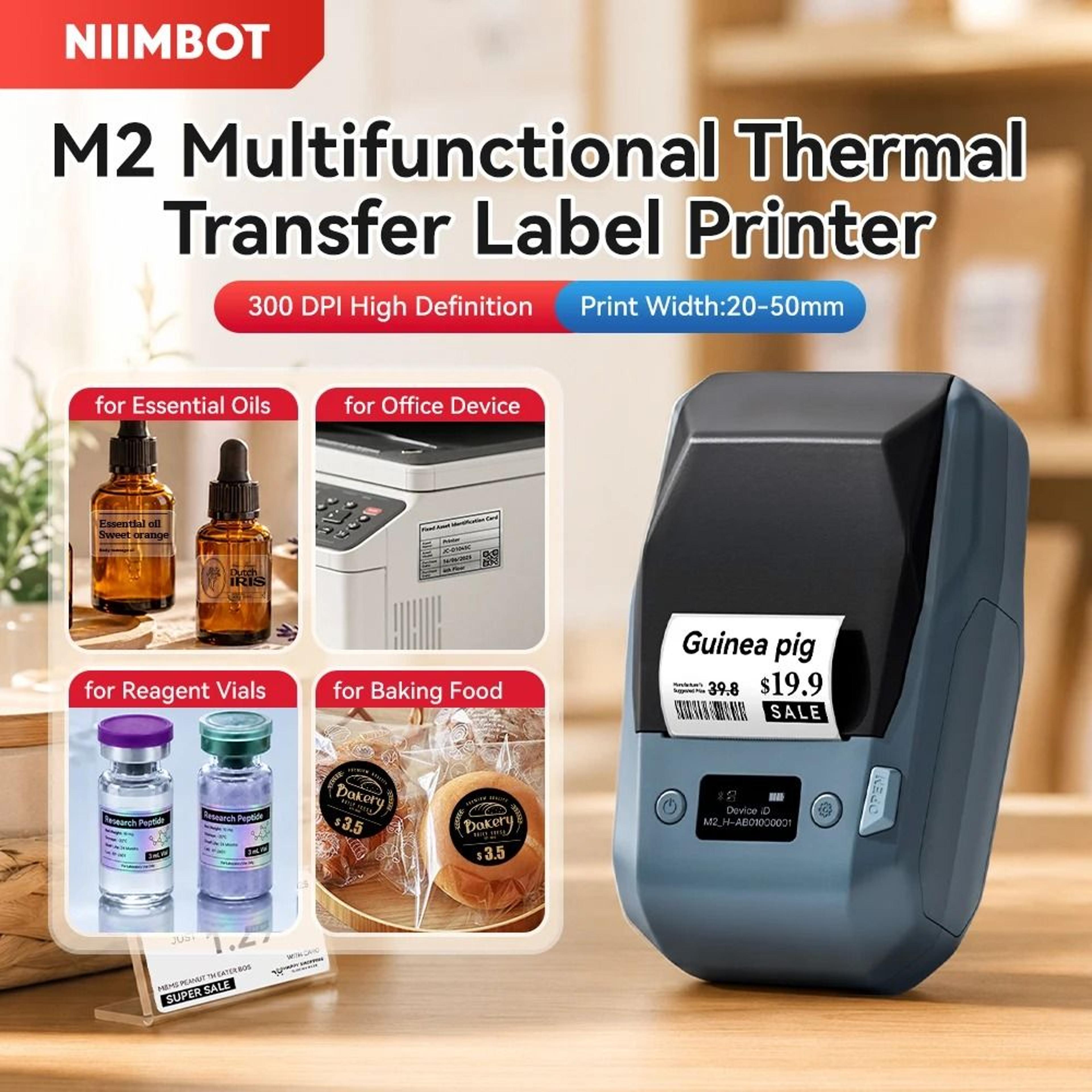 niimbot m2 300dpi high-definition thermal transfer label printer (20–50mm)