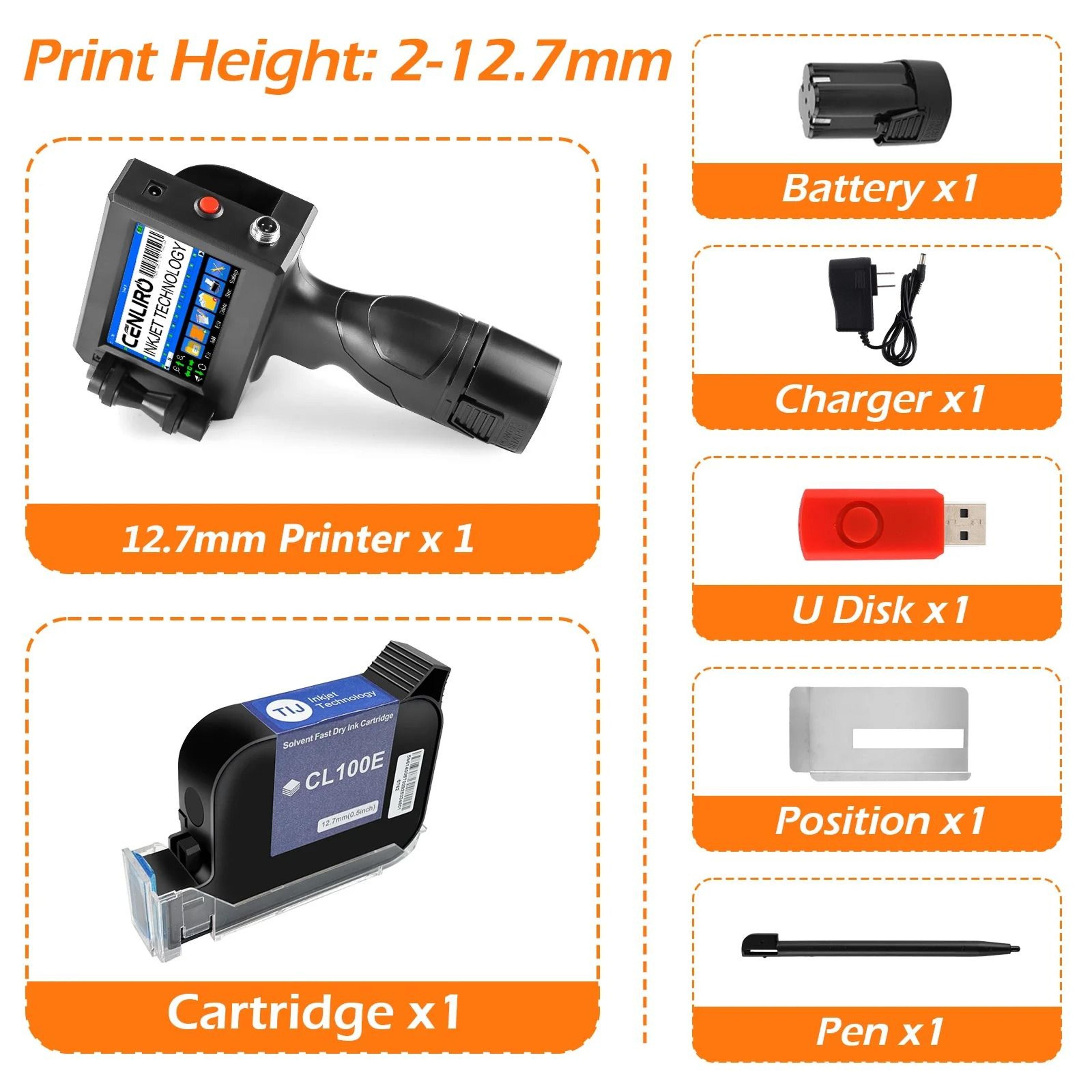 Cenliro CL10B Handheld Inkjet Printer  Portable 127mm TIJ Batch Coding Machine 8