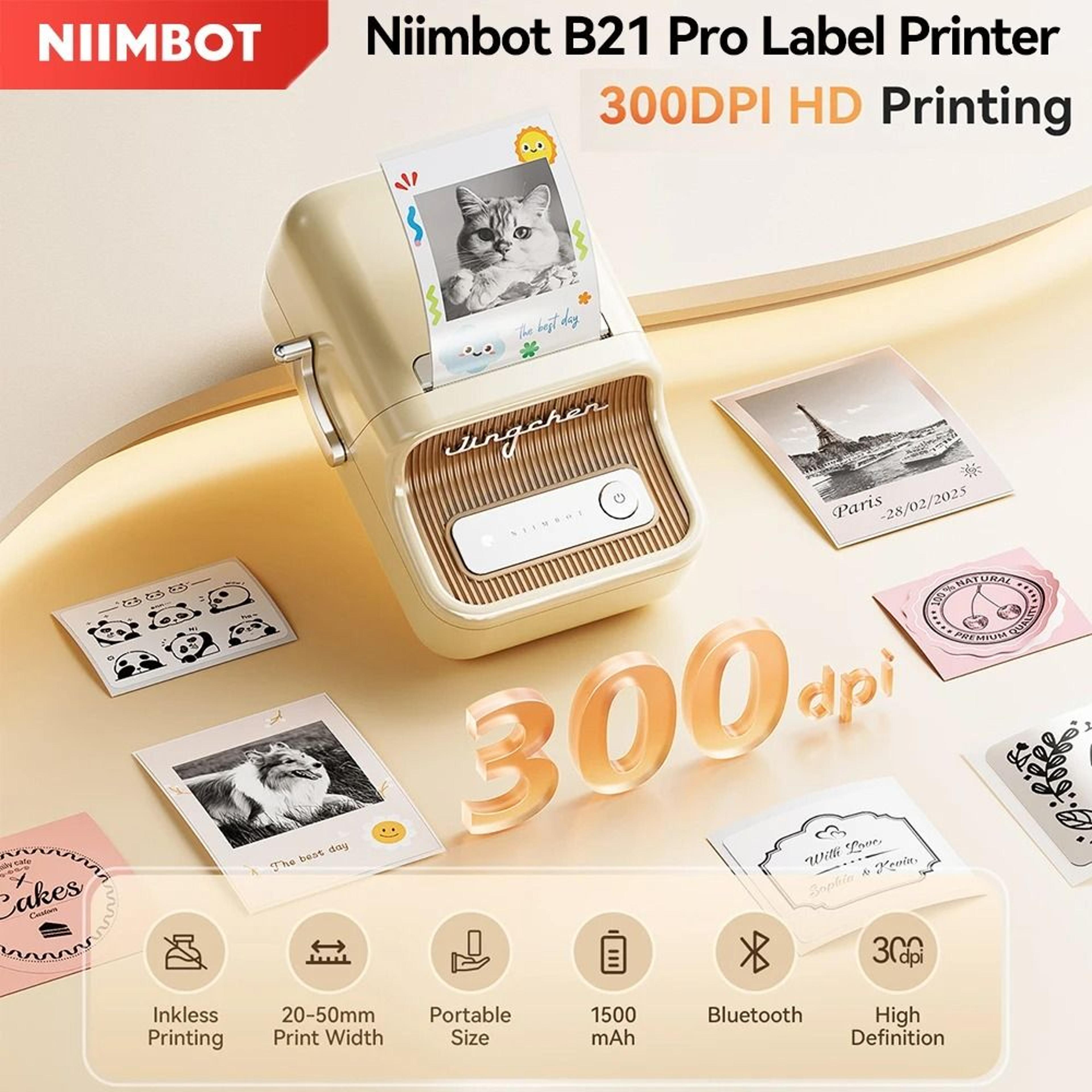 niimbot b21 pro wireless thermal label printer (300dpi) 20–50mm print width for business, home & office