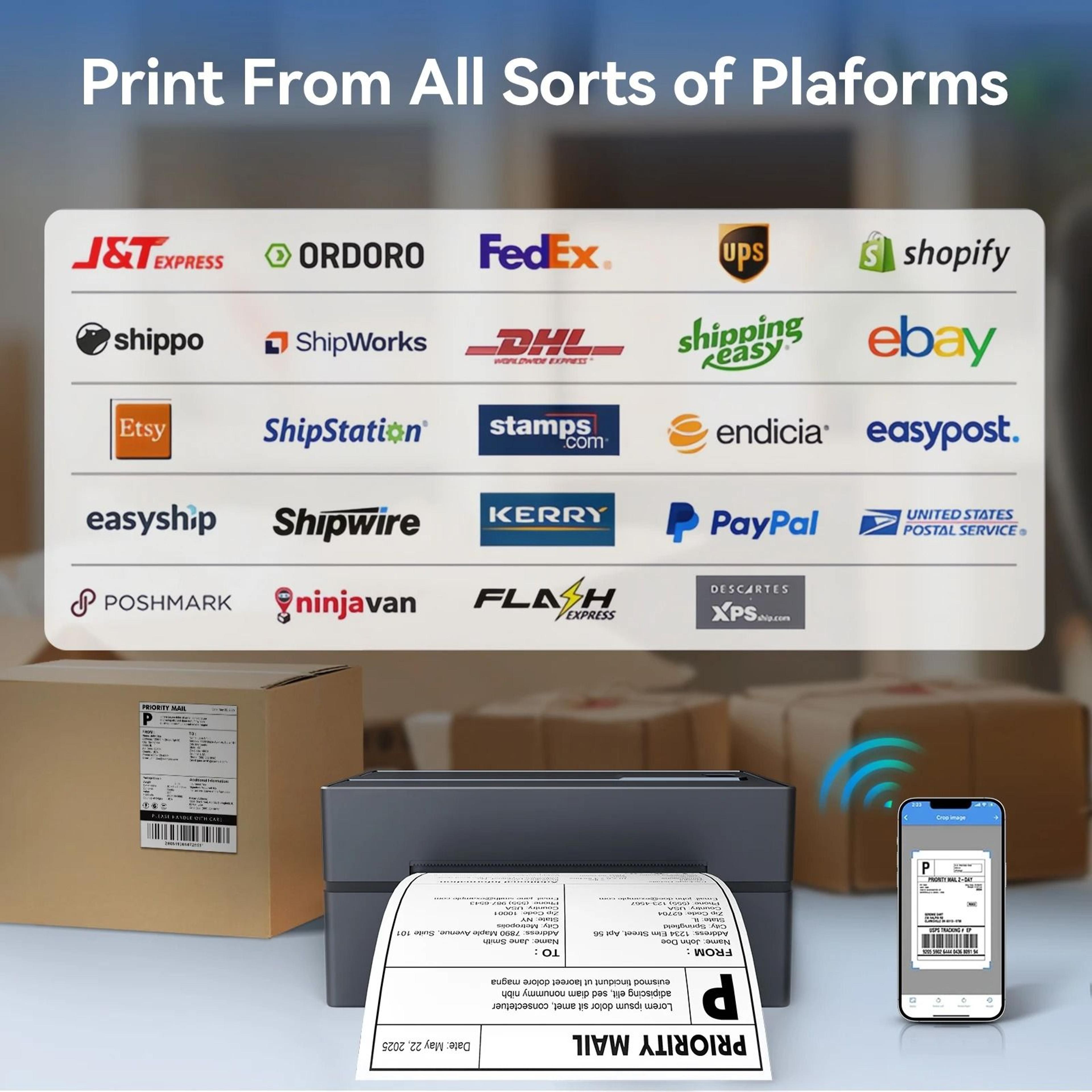 Wireless 4x6 Bluetooth Thermal Shipping Label Printer 203DPI HighSpeed Express Airway Bill Maker 5