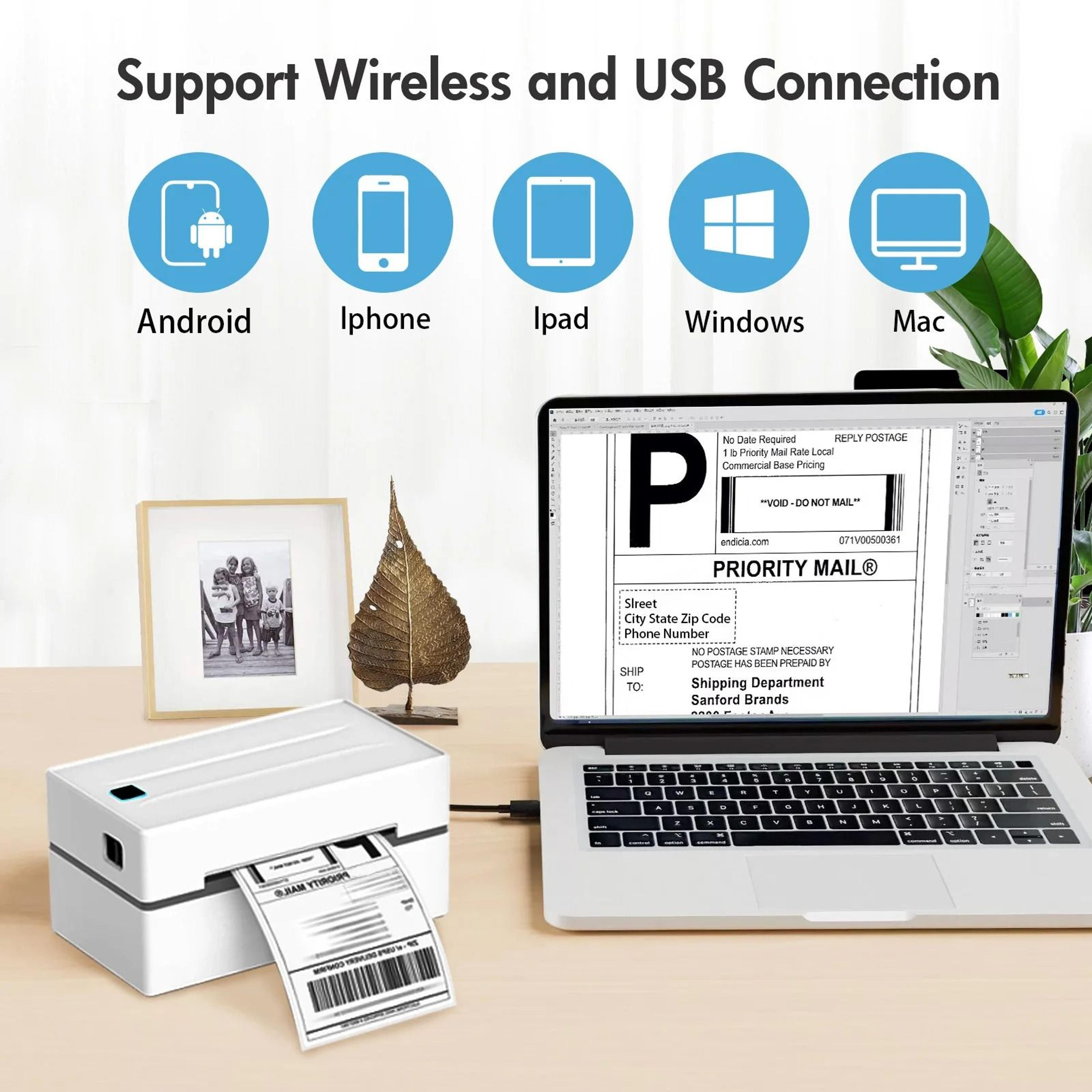 Wireless 4x6 Bluetooth Thermal Shipping Label Printer 203DPI HighSpeed Express Airway Bill Maker 4