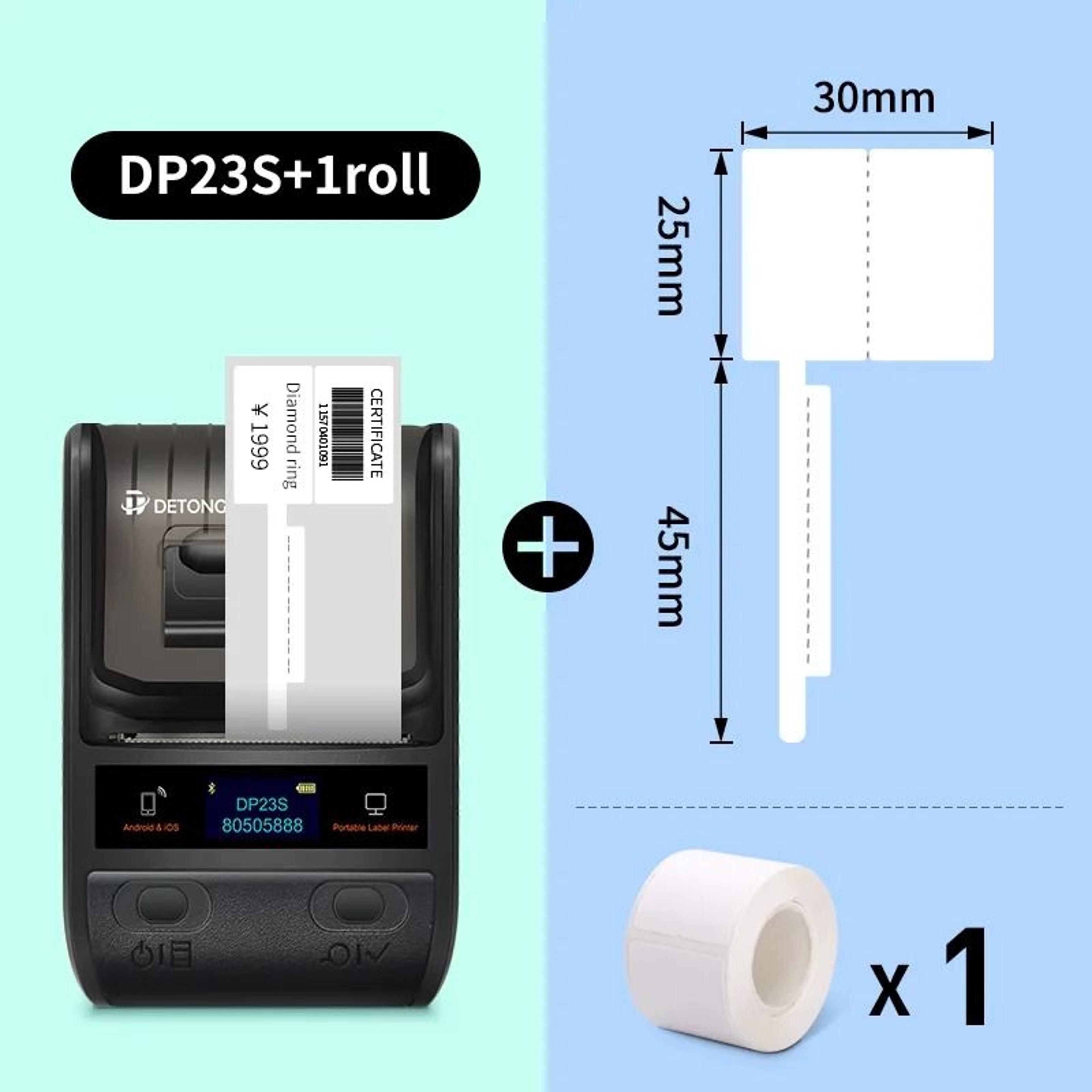 detonger dp23s barcode & qr code printer for clothing, jewelry & price tags with bluetooth