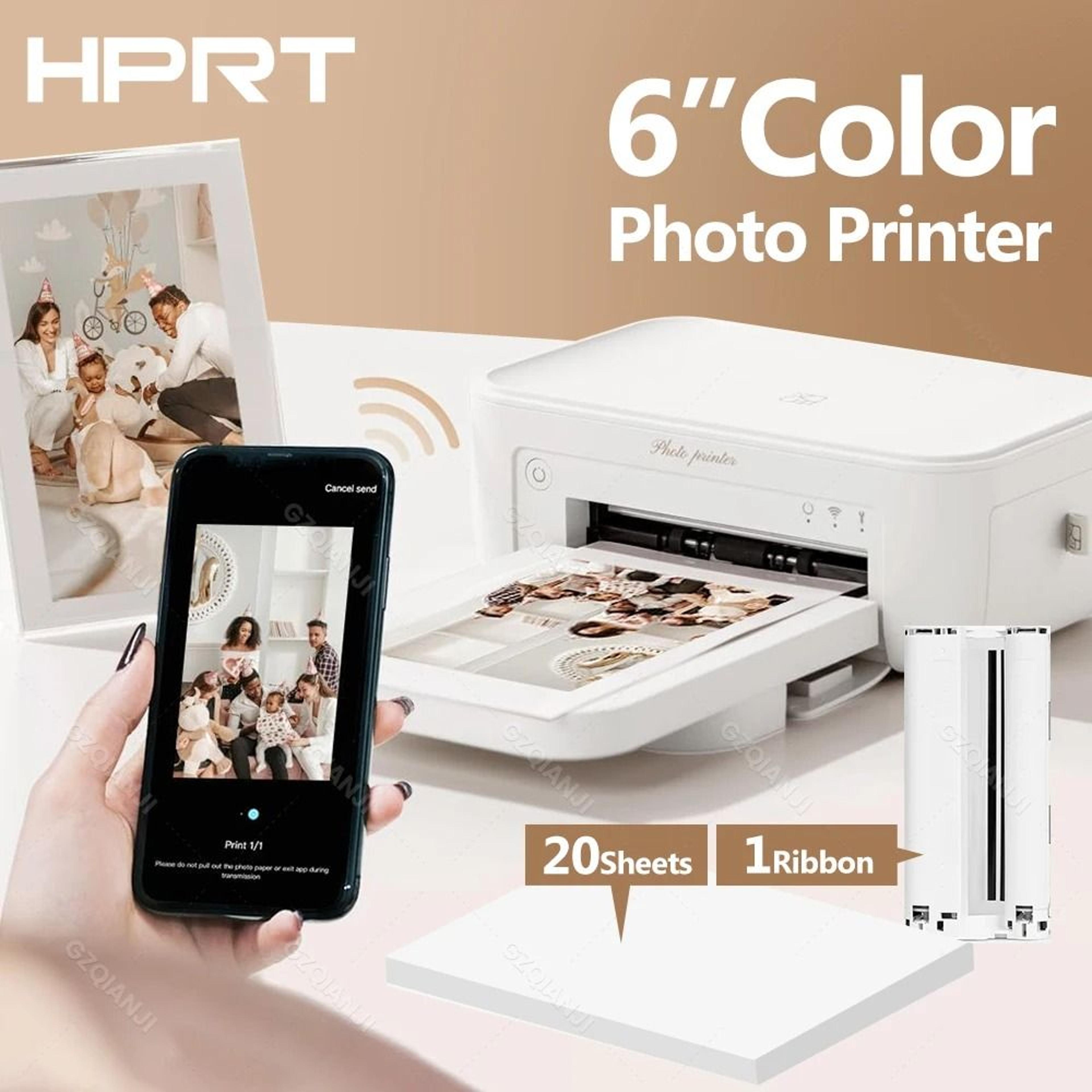 wireless 4x6 color photo printer (300dpi) mini portable wifi picture printer with ink ribbon cartridge