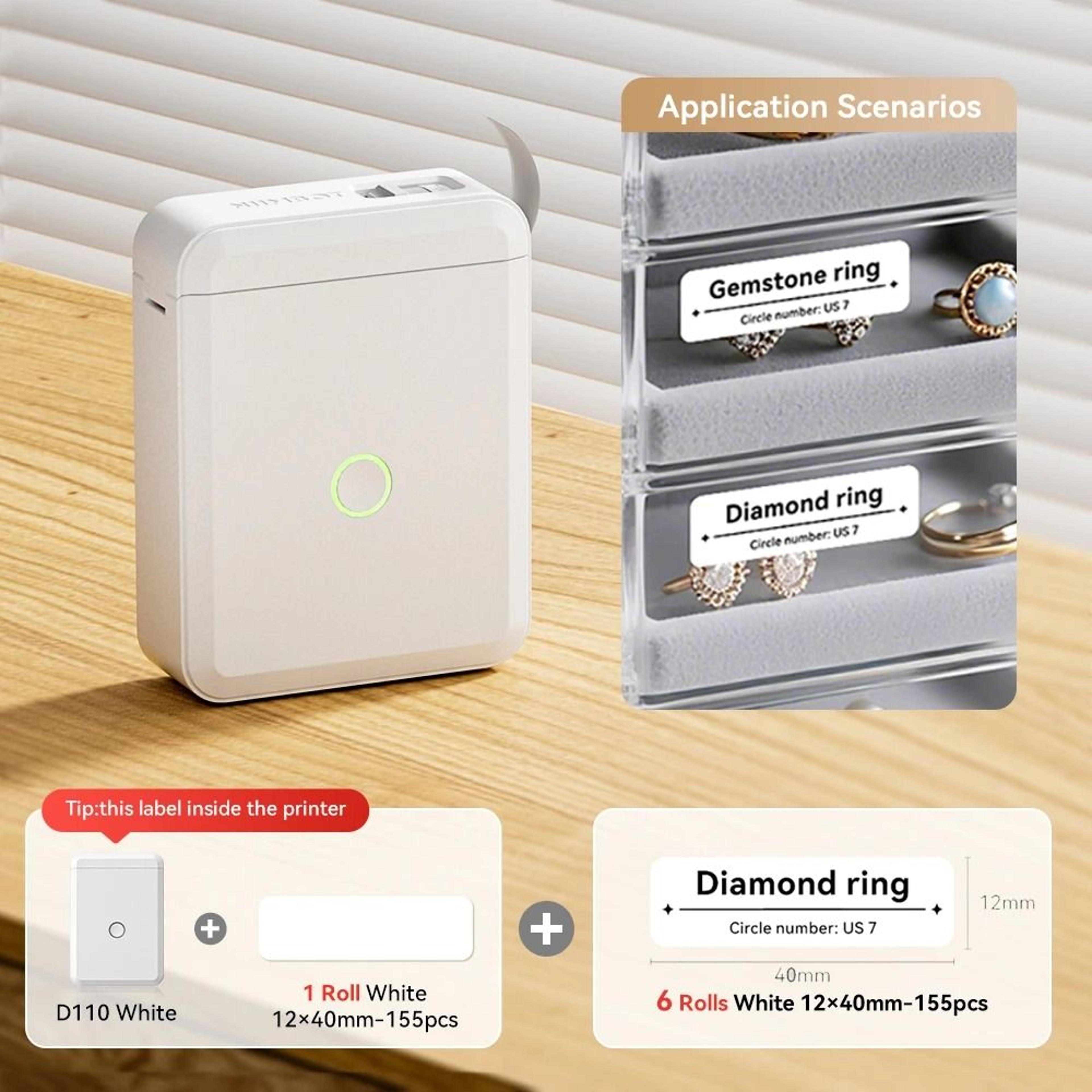 NIIMBOT D110 Mini Wireless Bluetooth Thermal Label Printer For Home Office Cables  Color Stickers 24
