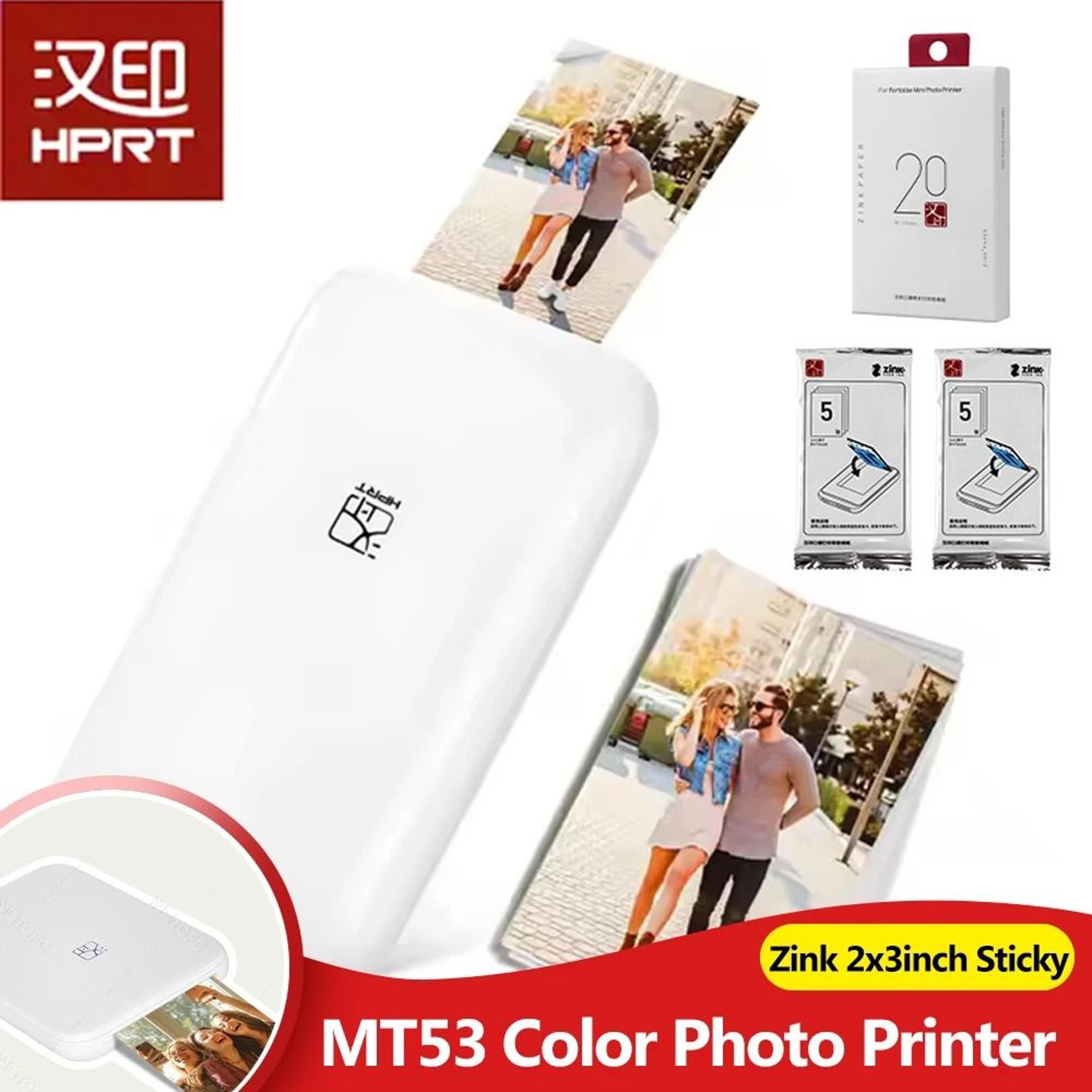 hprt mt53 portable mini mobile bluetooth pocket photo printer with inkless zink technology 2x3 inch sticky back