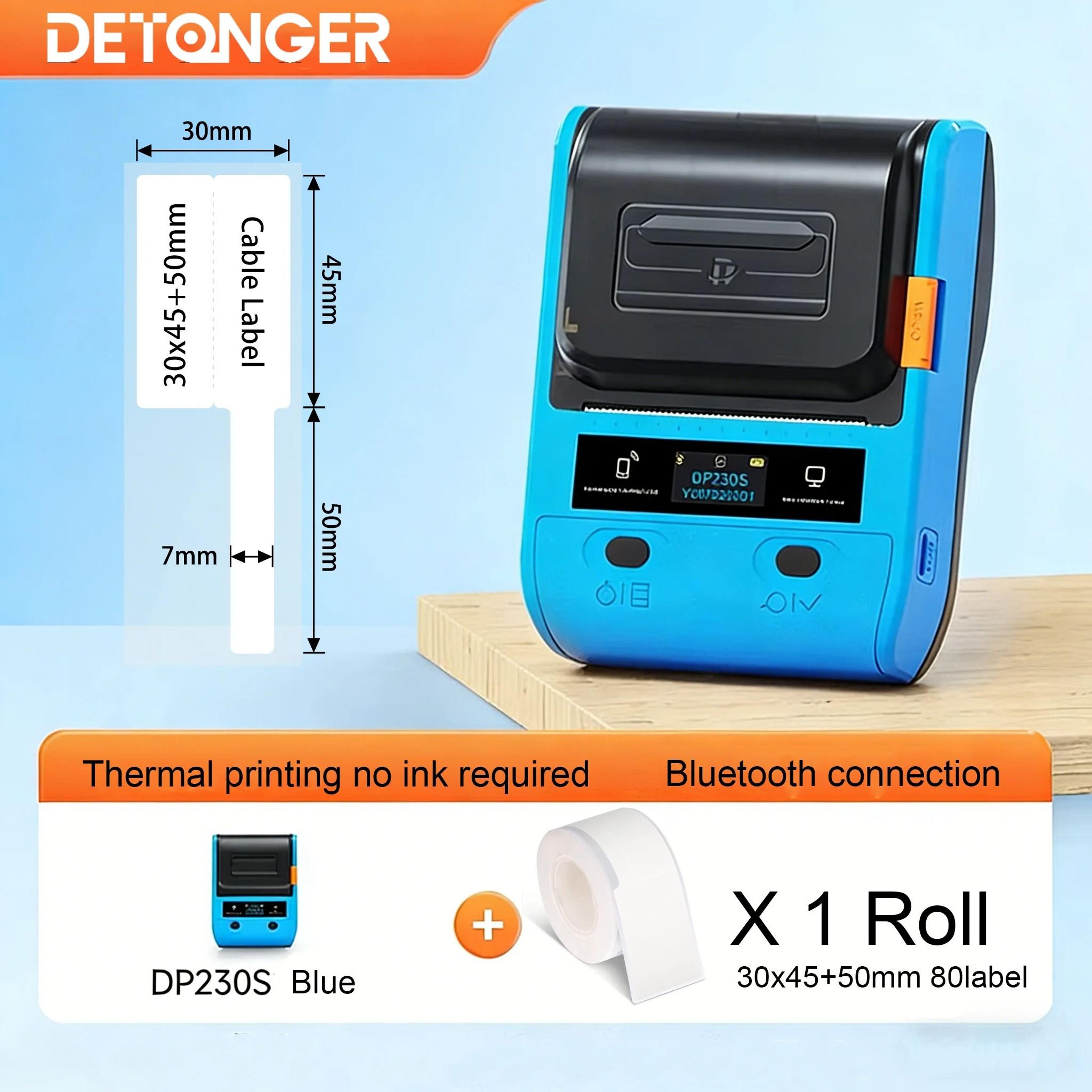 DETONGER DP230S 64mm Portable Smart Thermal Label Printer Wireless Bluetooth Barcode QR Code Cable  10
