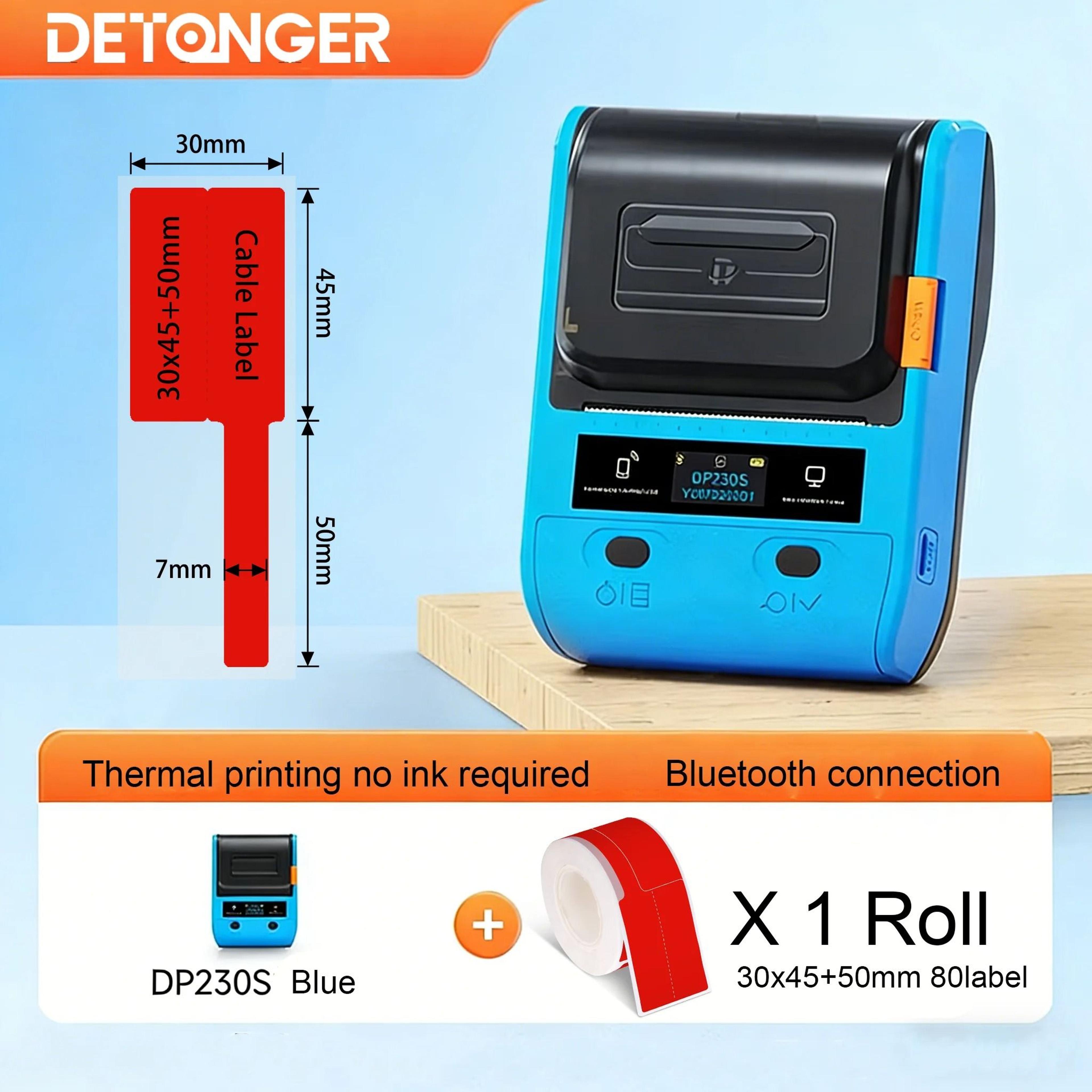 DETONGER DP230S 64mm Portable Smart Thermal Label Printer Wireless Bluetooth Barcode QR Code Cable  24