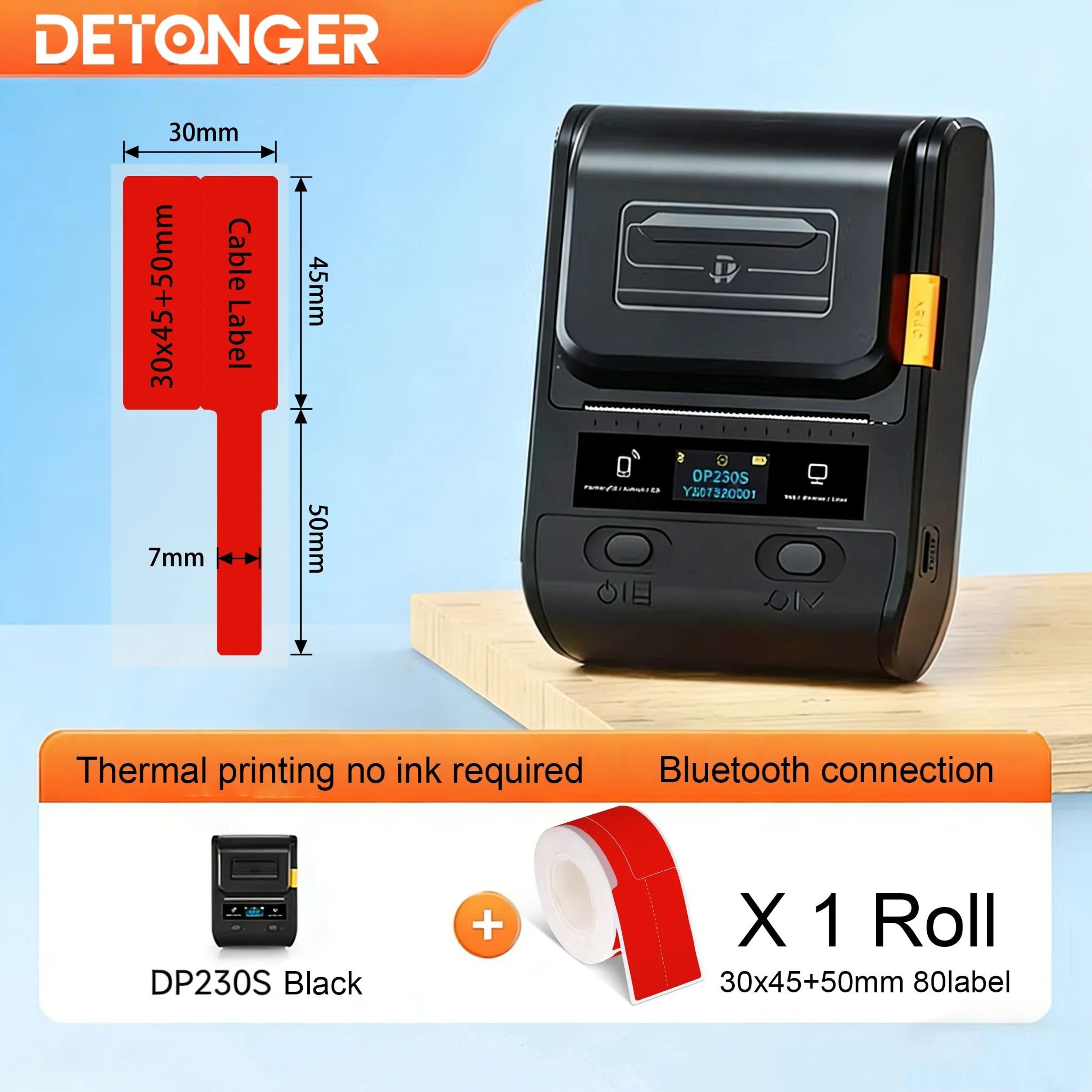 DETONGER DP230S 64mm Portable Smart Thermal Label Printer Wireless Bluetooth Barcode QR Code Cable  25