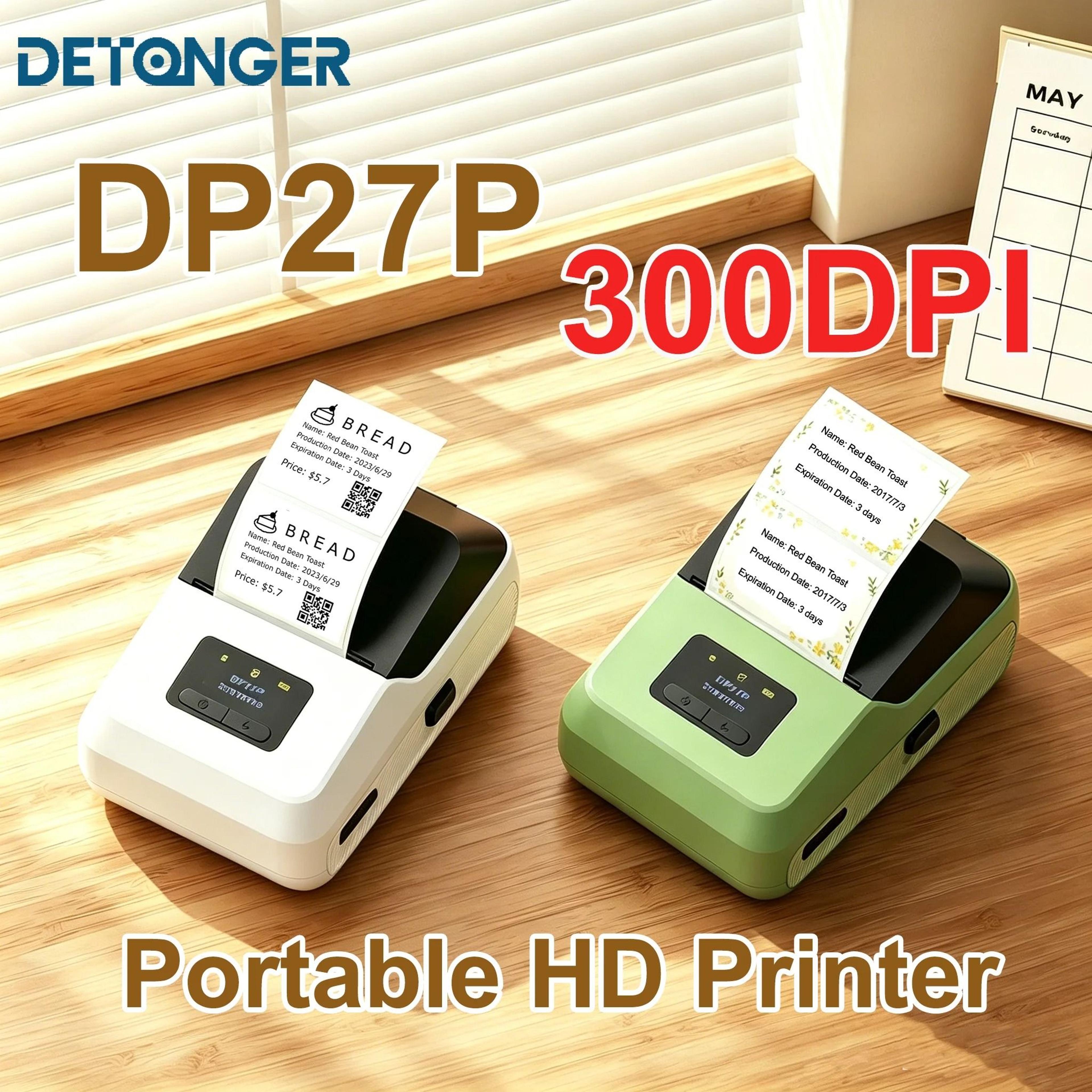 detonger dp27p 300 dpi hd wireless thermal label printer inkless sticker maker for jewelry, cable tags, home & office