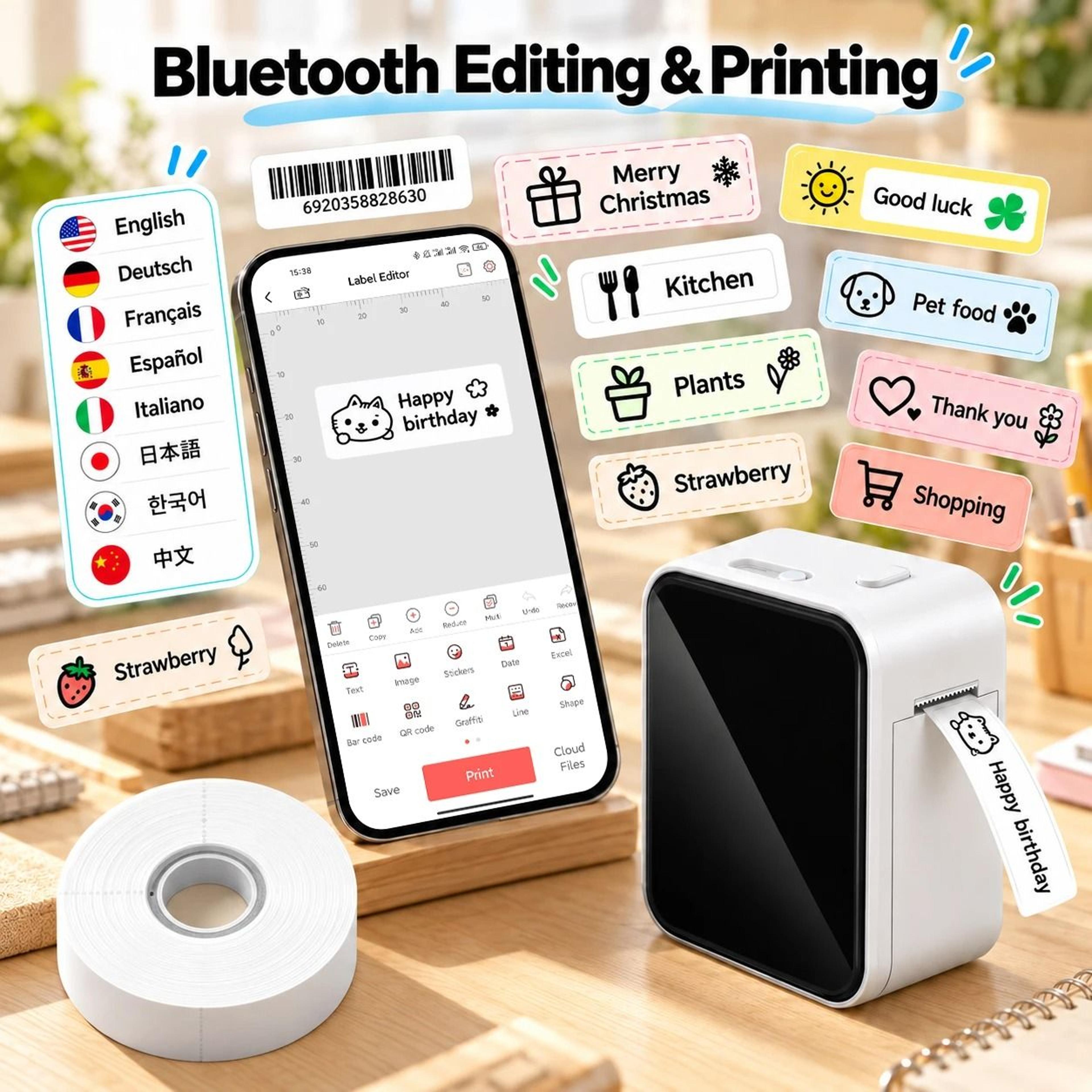 Marklife P15 Portable Thermal Label Printer Wireless Bluetooth Tag Maker For Home Flower Shops Coff 3