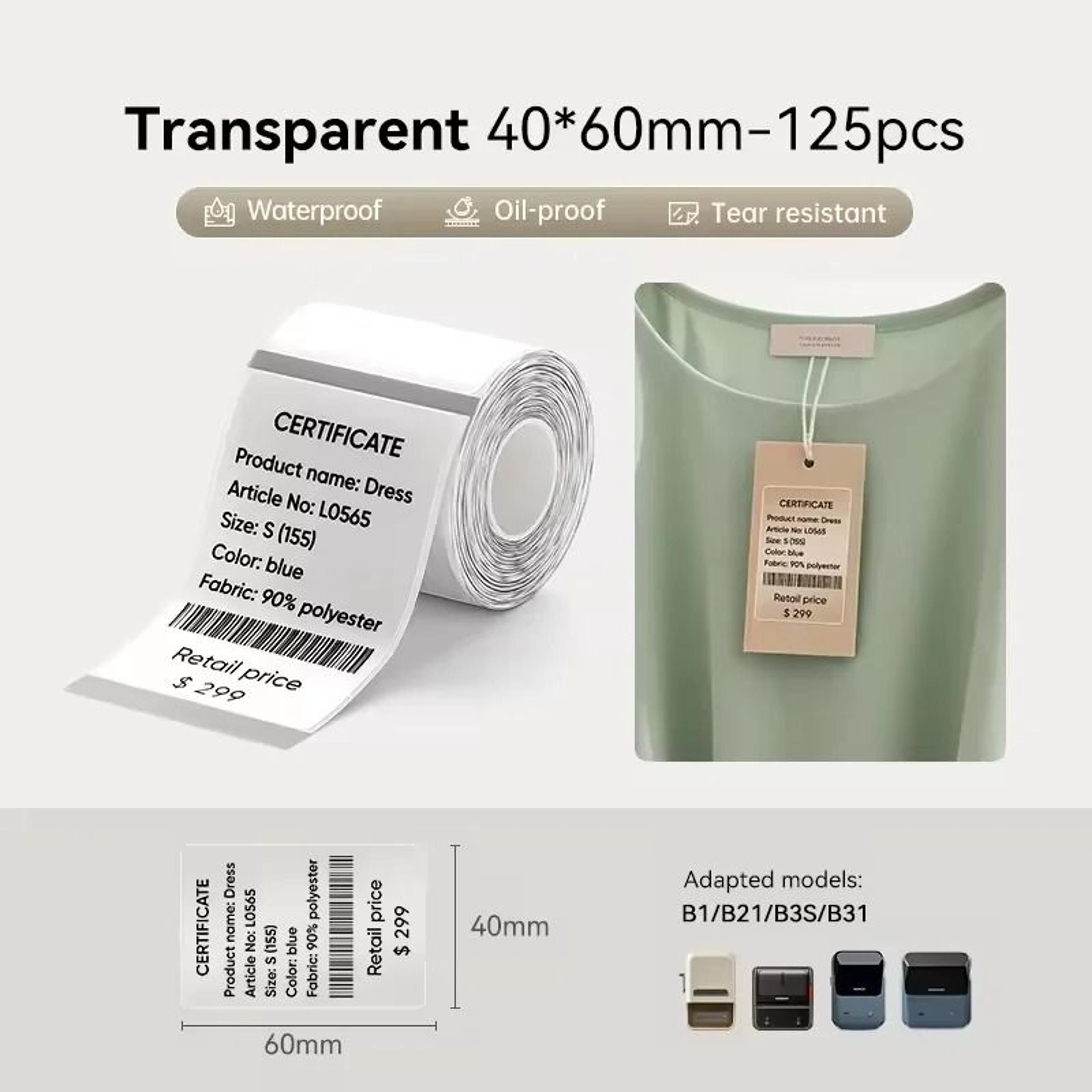 NIIMBOT Transparent SelfAdhesive Thermal Label Rolls 30mm50mm For NIIMBOT B1 B21S B21PRO B3S  B203  11